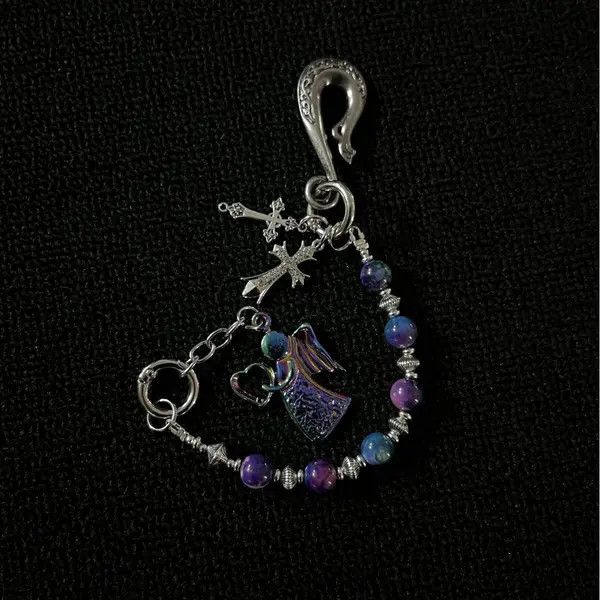 Jewelry Purple and Blue Beaded Angel Keychain Charm Size ONE SIZE - 2 Thumbnail
