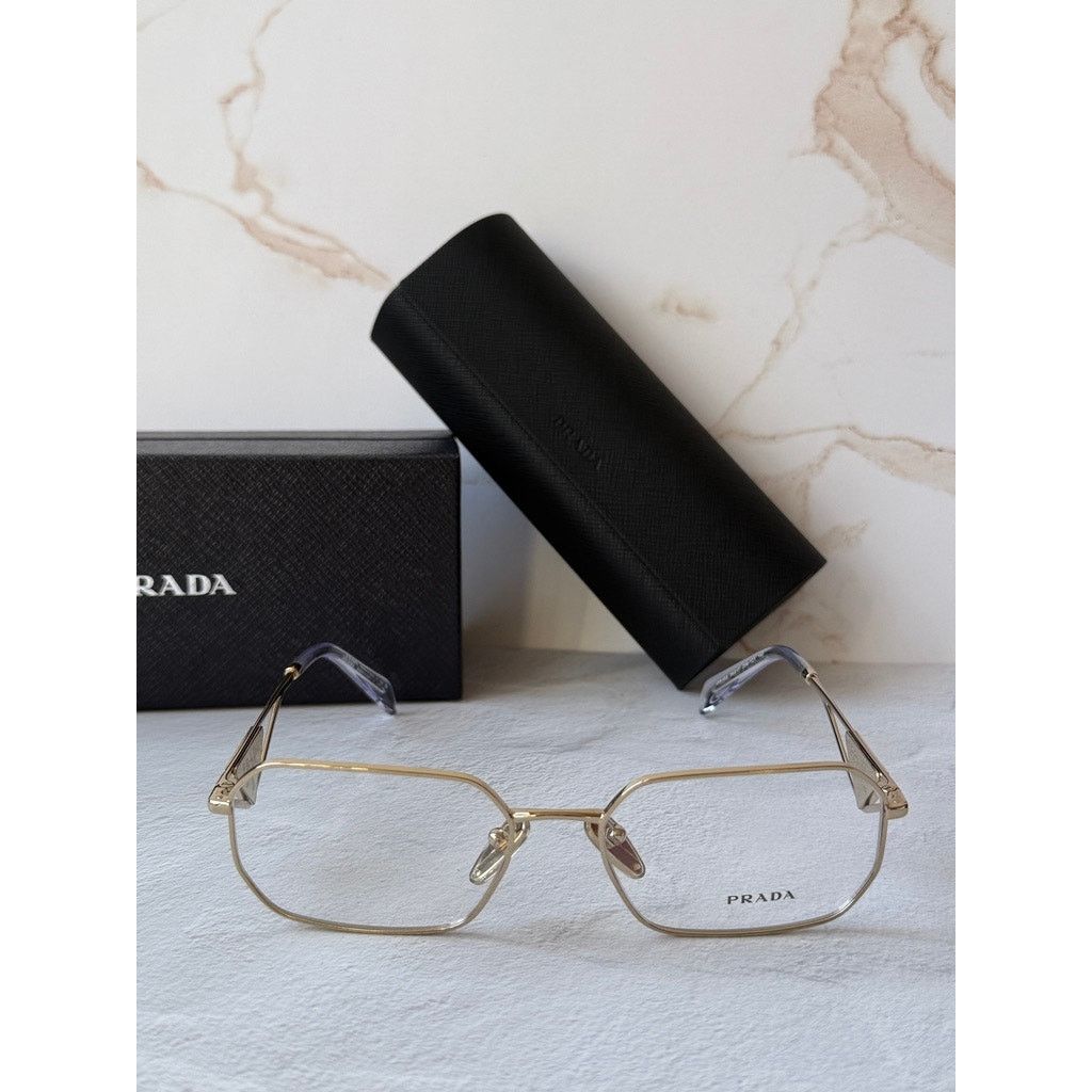Prada NEW Prada PR A53V Gold Hexagon Unisex Eyeglasses Frames Size ONE SIZE - 5 Thumbnail