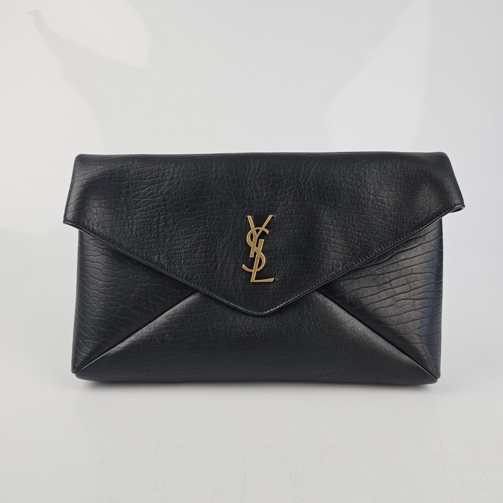 Saint Laurent Paris SAINT LAURENT Cassandre Large Black Leather Envelope Pouch B Size ONE SIZE - 1 Thumbnail