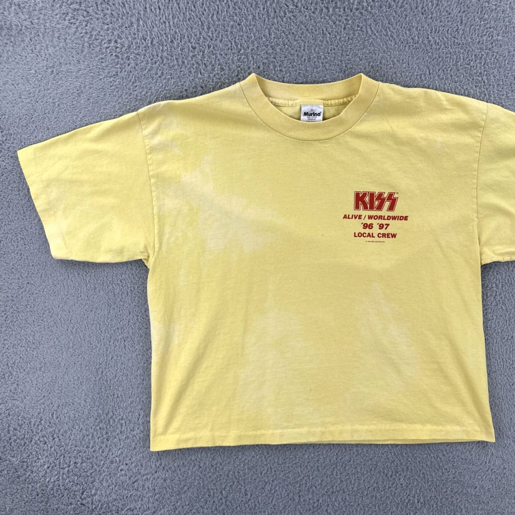 Vintage VINTAGE Murina Mens XL Yellow Stitch USA Made Shirt 1996 Kiss Alive Local Crew Tee Size US XL / EU 56 / 4 - 3 Thumbnail