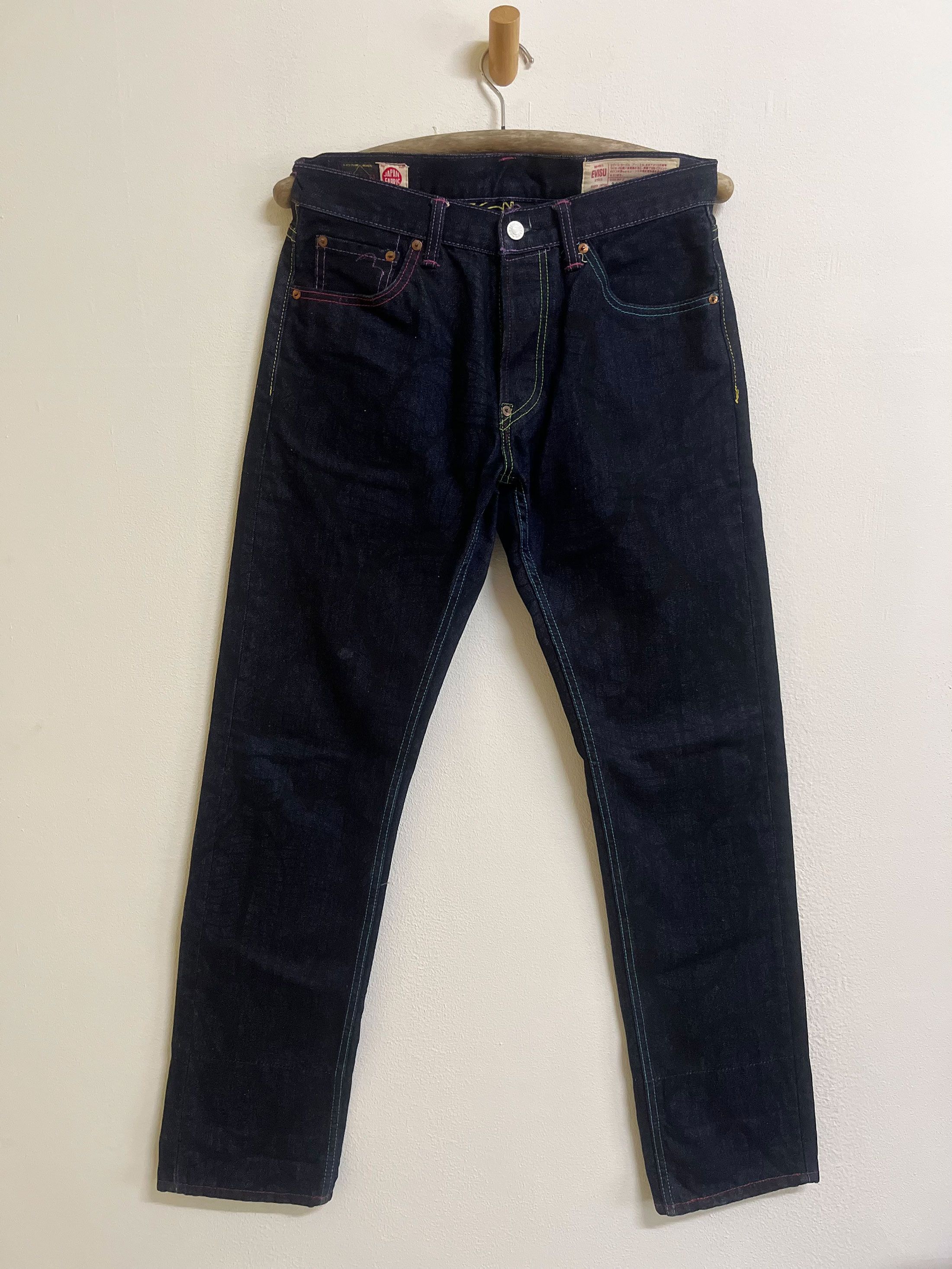 Japanese Brand Evisu Custom Made Tribal Art Jeans Colourful Button Fly Size US 31 - 1 Thumbnail