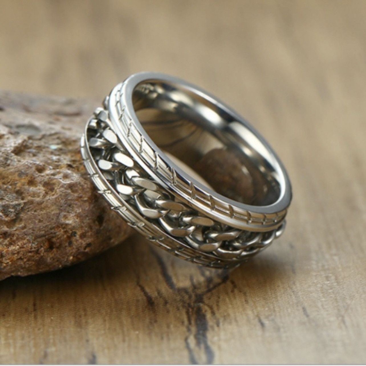 Jewelry Men's 8mm Silver Spinning Chain Ring - Size 7 Size ONE SIZE - 1 Thumbnail