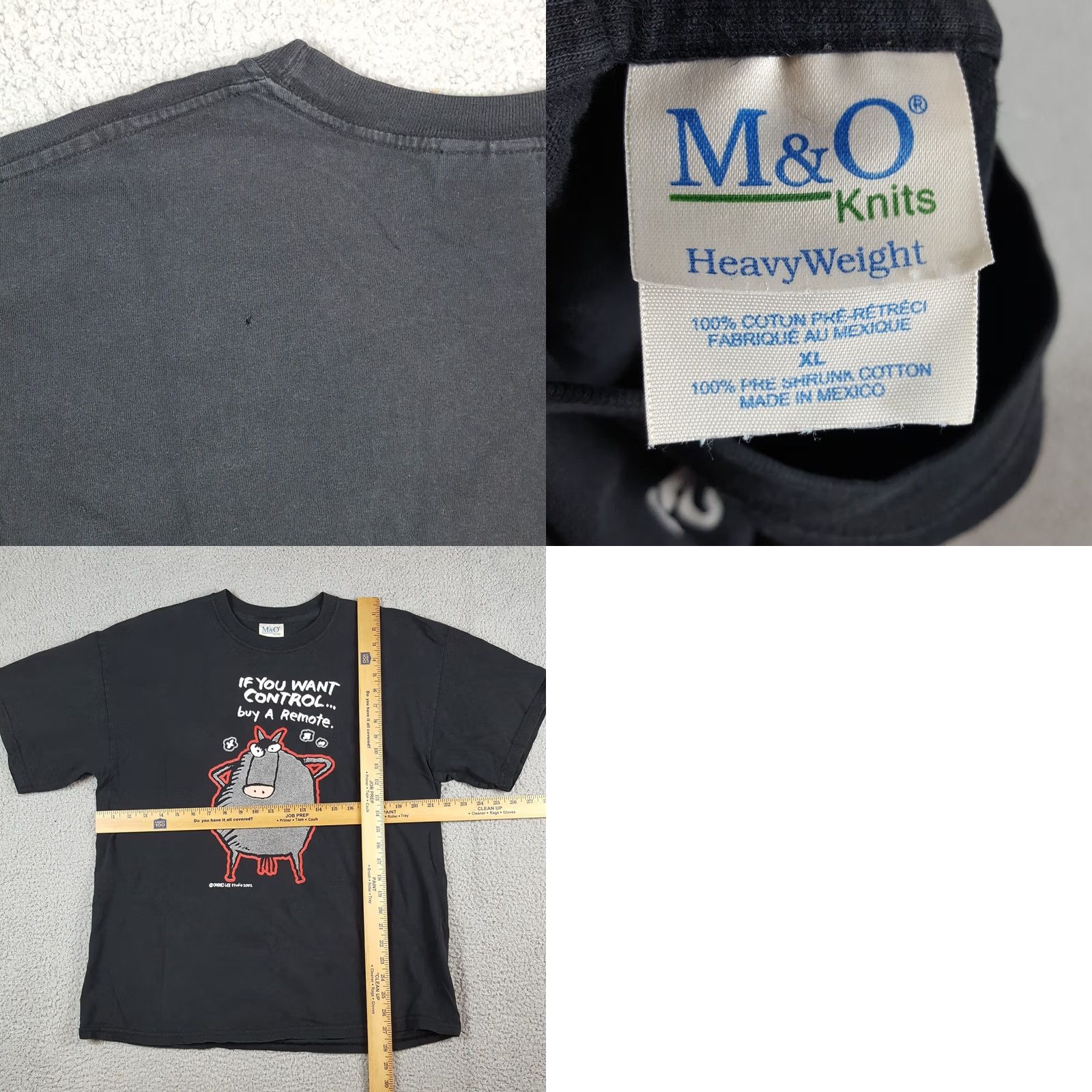 Lee Vintage M&O KNITS T-Shirt Men's XL Black Cotton Short Sleeve Crew Neck 90s Y2K Funny Horse Cartoon Logo Embroidered 00s Vintage Quality Shirt Size US XL / EU 56 / 4 - 8 Thumbnail