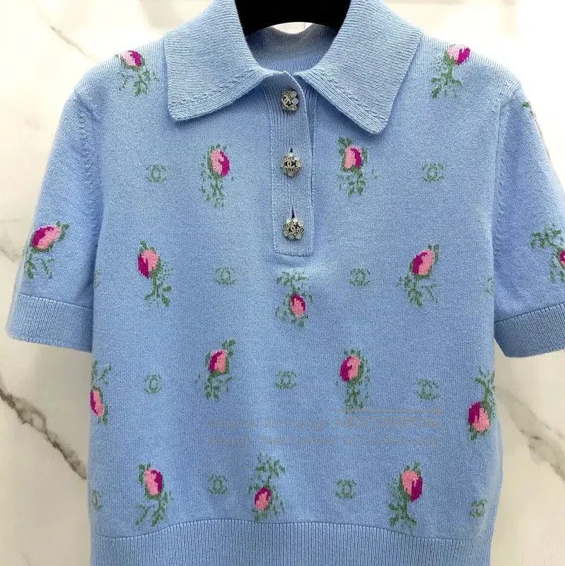 Chanel Chanel Blue Cashmere Short Sleeve T-Shirt . Size S / US 4 / IT 40 - 7 Thumbnail