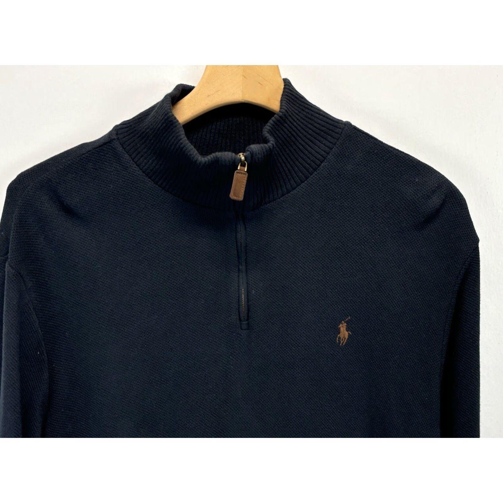 Ralph Lauren RALPH LAUREN Pima Cotton Pullover Sweater Large Black Elbow Patch 1/4 Zip Casual Mens Size US L / EU 52-54 / 3 - 2 Thumbnail