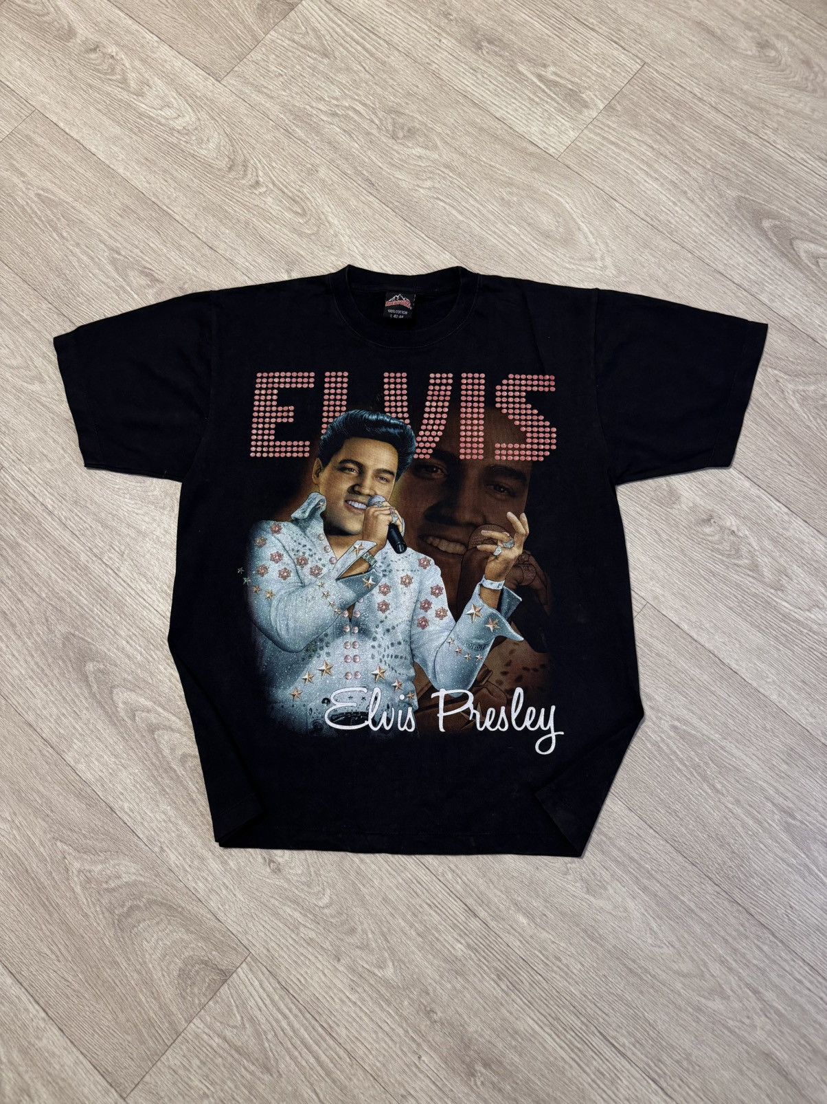 Band Tees 🔷Vintage Elvis Presley Crazy Print T-shirt 90s🔷 Size US L / EU 52-54 / 3 - 1 Thumbnail