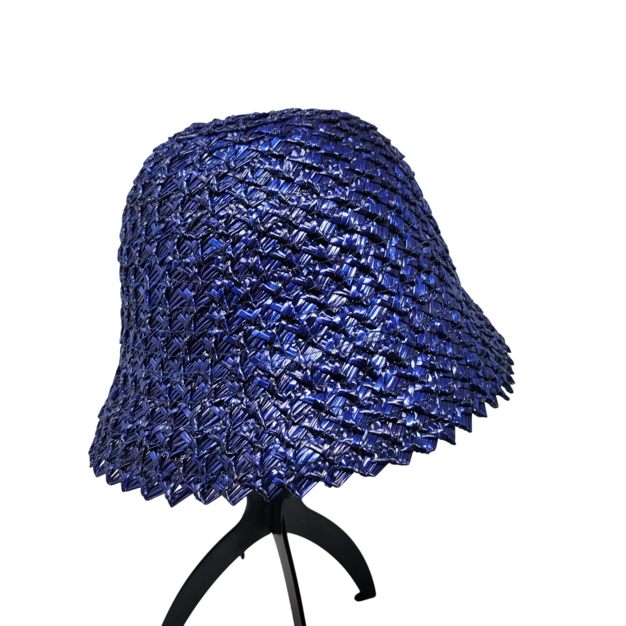 Vintage Vtg 20s 30s Italian Filippo Catarzi Blue Woven Straw Bucket Size ONE SIZE - 1 Thumbnail
