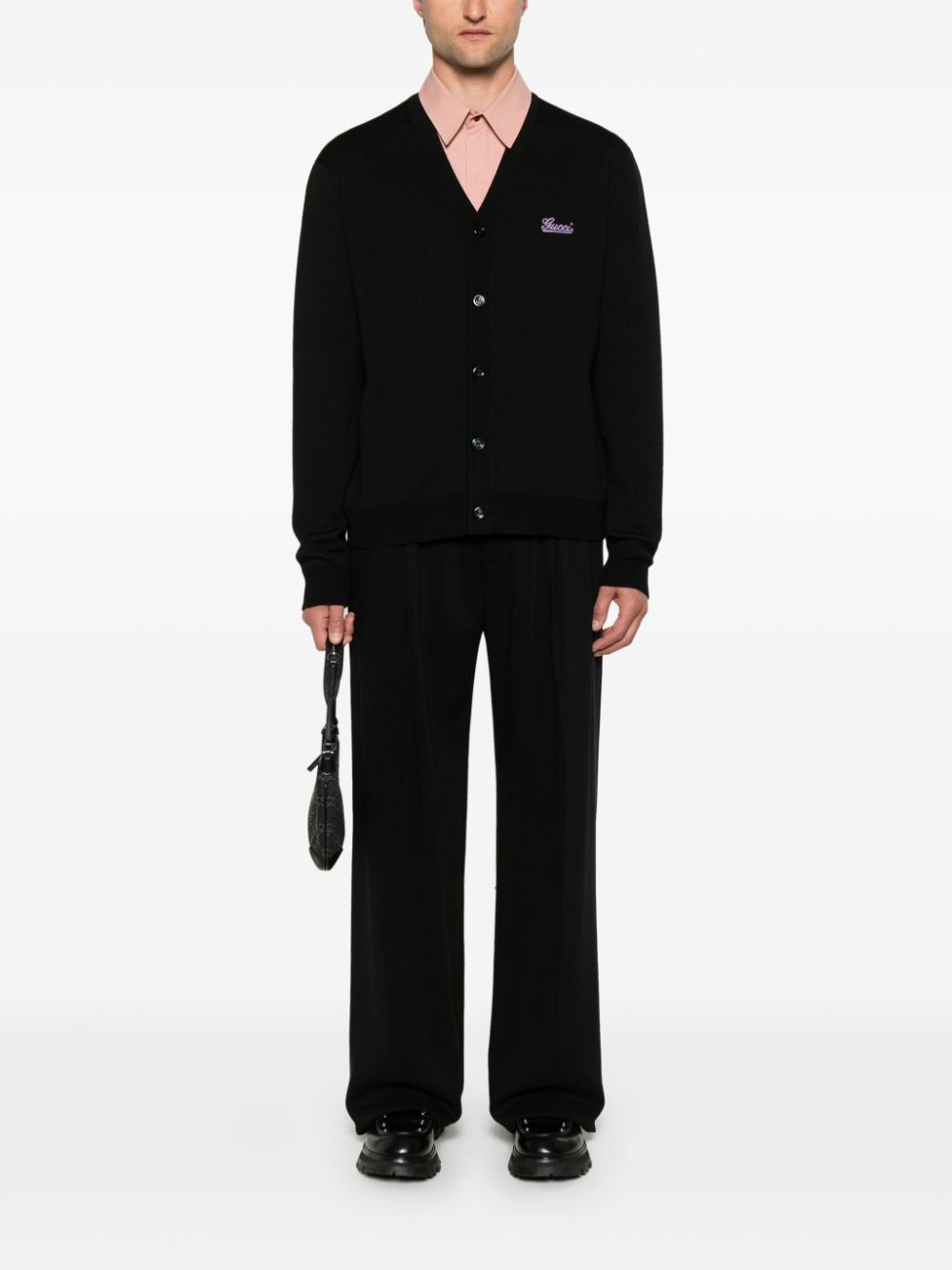 Gucci o1s1wg110925 Double Wool Cardigan With Embroidery in Black Size US XXL / EU 58 / 5 - 2 Thumbnail