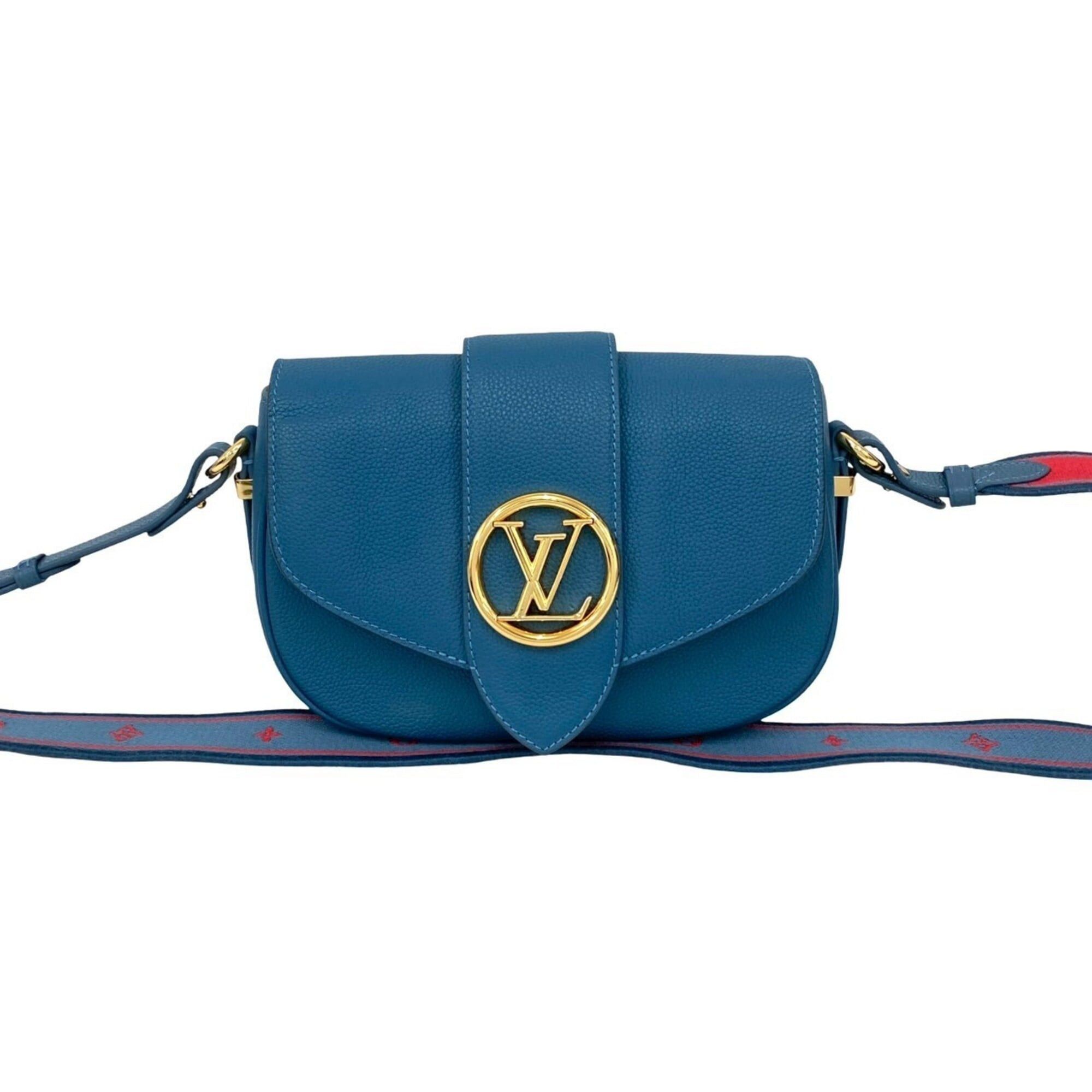 Louis Vuitton LOUIS VUITTON LV Pont Neuf Soft MM Leather Mini Shoulder Bag Pouch Sacoche Blue 64-10 Size ONE SIZE - 1 Thumbnail