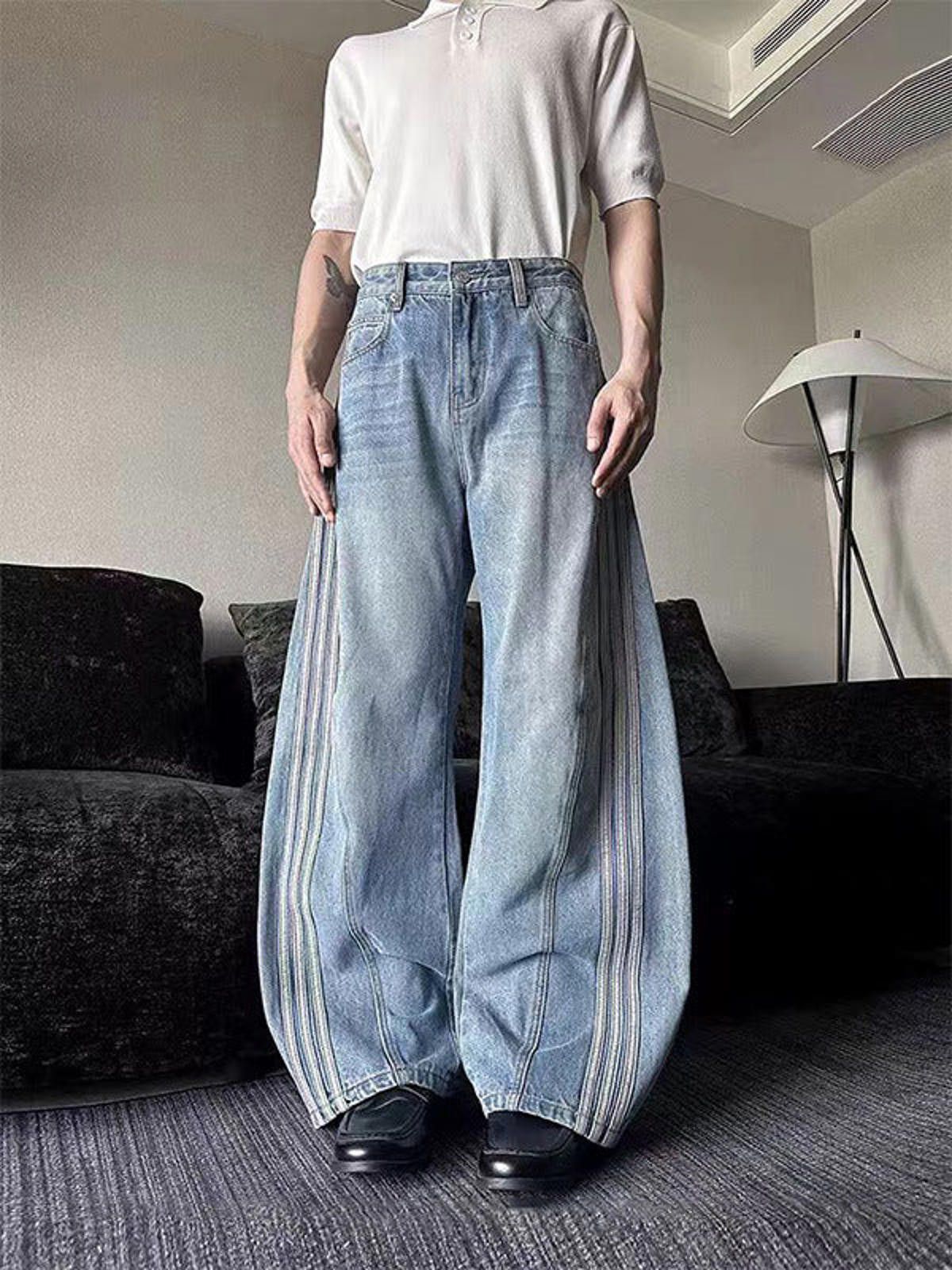 Jean Light Blue Track Stripe Wide Leg Barrel Jeans Size US 28 / EU 44 - 4 Thumbnail