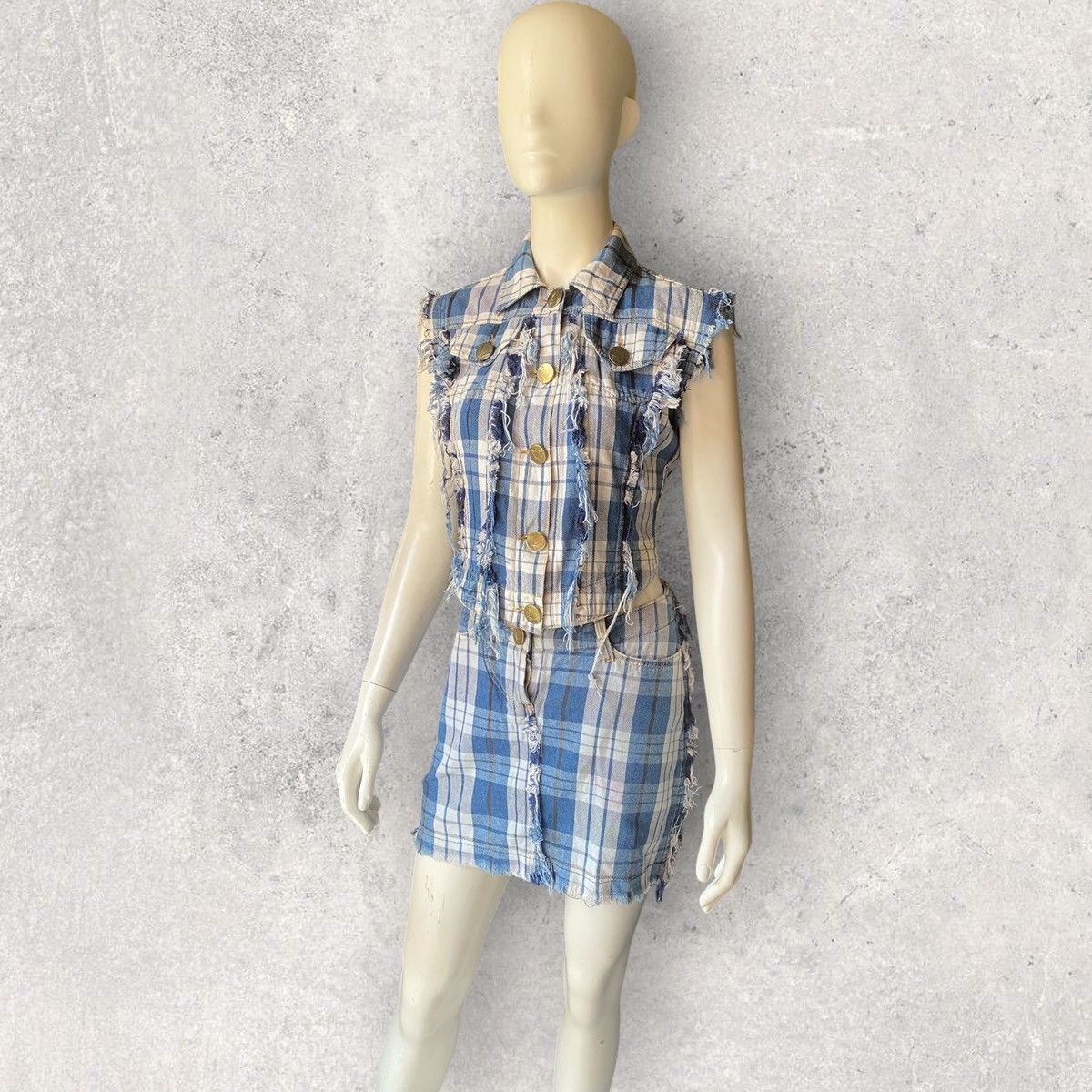 Vivienne Westwood Vintage 1999 Blue Plaid Fray Hem Set Size XS / US 0-2 / IT 36-38 - 1 Thumbnail