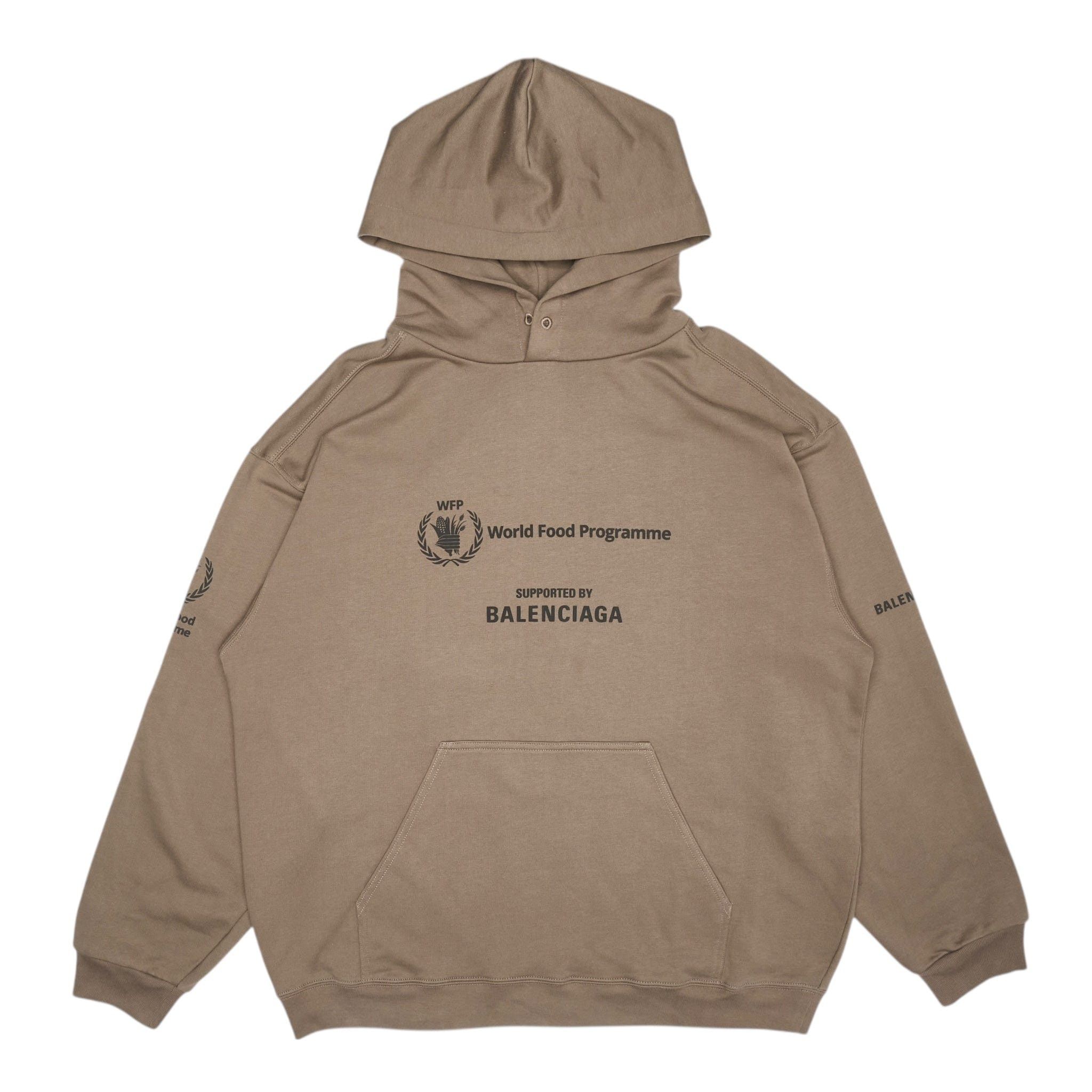 Balenciaga World Food Program Hooded Sweatshirt Taupe Size US M / EU 48-50 / 2 - 1 Thumbnail