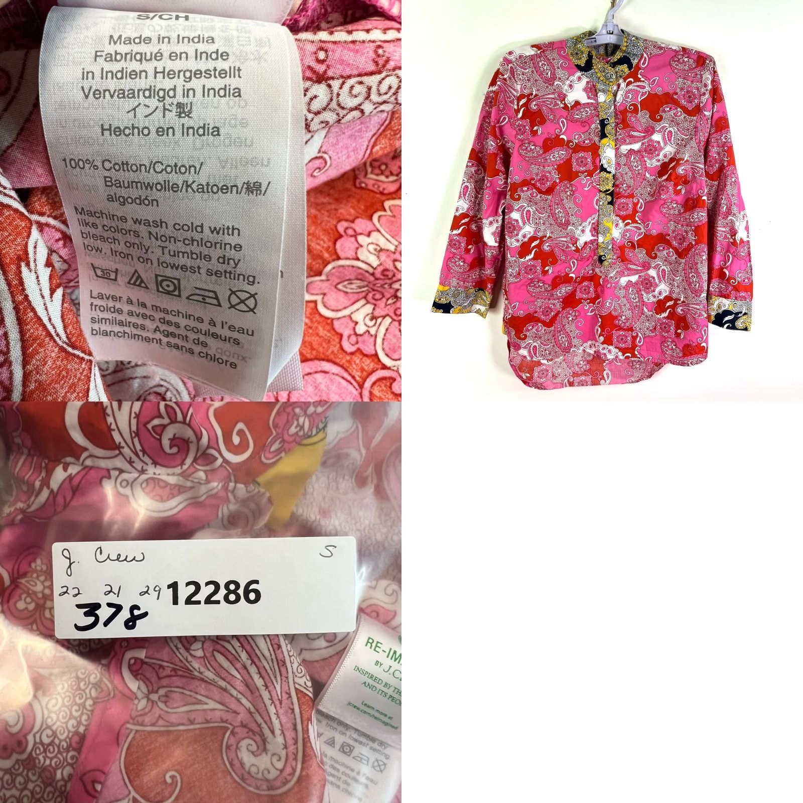 J.Crew J.CREW Kimono Button-Up Top Womens Size S Pink Colorblock Casual Retro Size S / US 4 / IT 40 - 8 Thumbnail