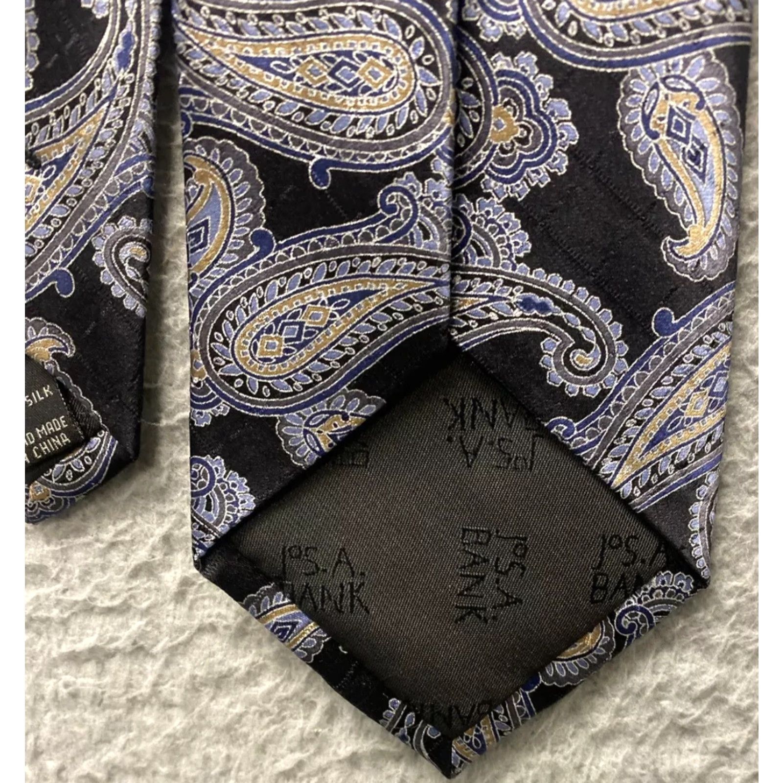 Vintage Jos A Bank Tie Mens Black and White Geometric Necktie Silk Preppy Work Formal Size ONE SIZE - 5 Thumbnail