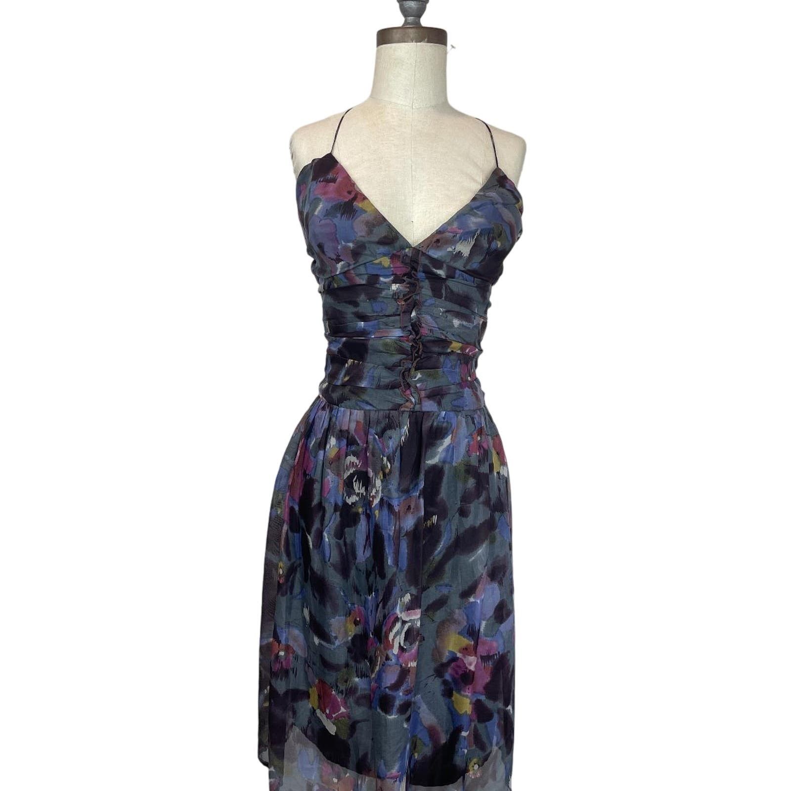 image of Nikki L Purple Watercolor Silk Organza Dress, Size 6, Women's