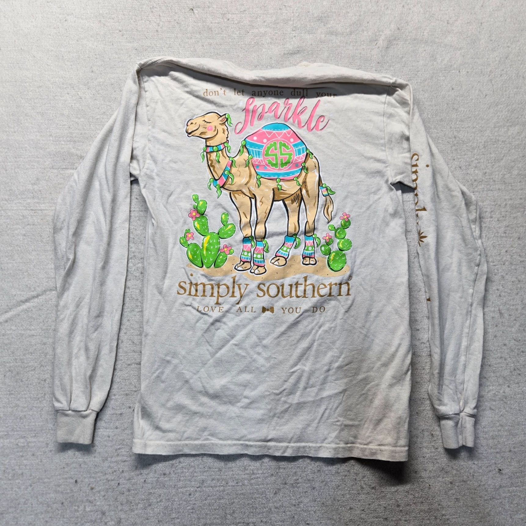 Camel VINTAGE Simply Southern Women's T-Shirt Long Sleeve Crew Neck Cotton White S Small Casual All Seasons Size S / US 4 / IT 40 - 7 Thumbnail