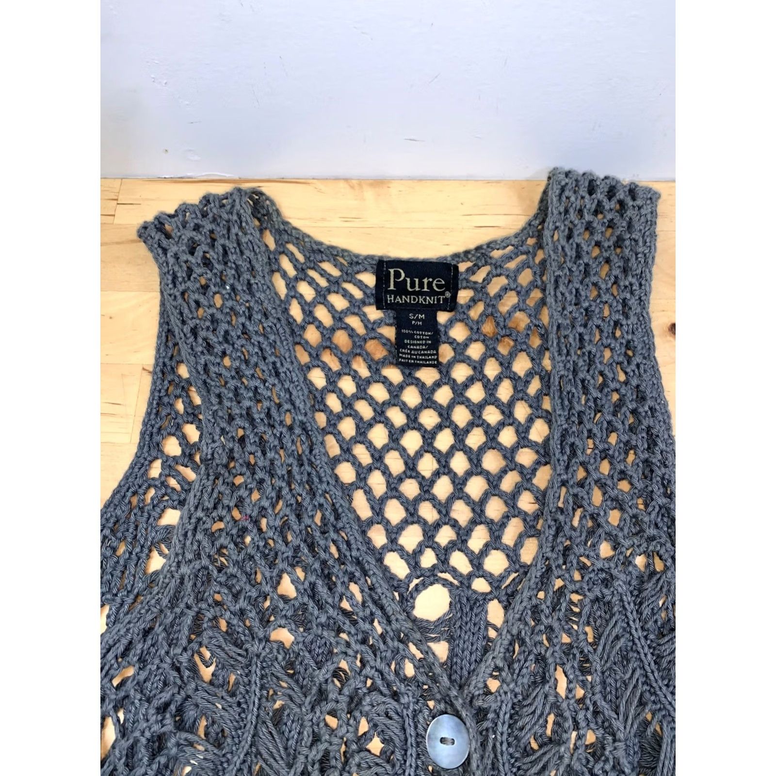 Vintage Pure Handknit Cardigan Women S/M Gray Crochet Casual Bohemian 13340 Sweater Cardigan Womens S/M Gray Crochet Bohemian Winter Fall Size S / US 4 / IT 40 - 3 Thumbnail