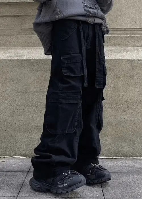 Vintage Black Multi pocket utility grunge cargo pants Size US 33 - 1 Thumbnail