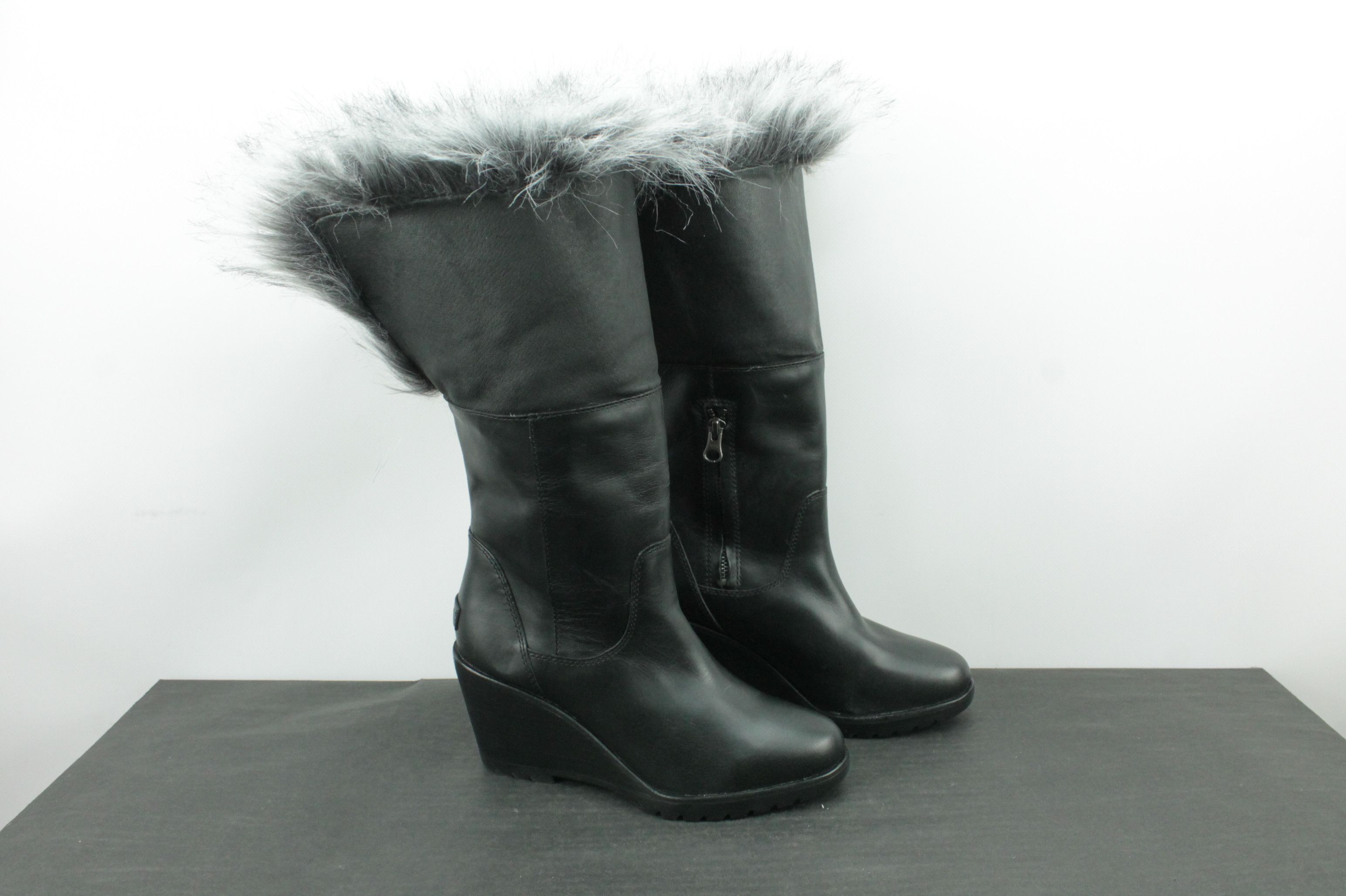 SOREL Sorel Park City Lux Leather Wedge Booties Faux Fur Black Size US 8.5 / IT 38.5 - 4 Thumbnail