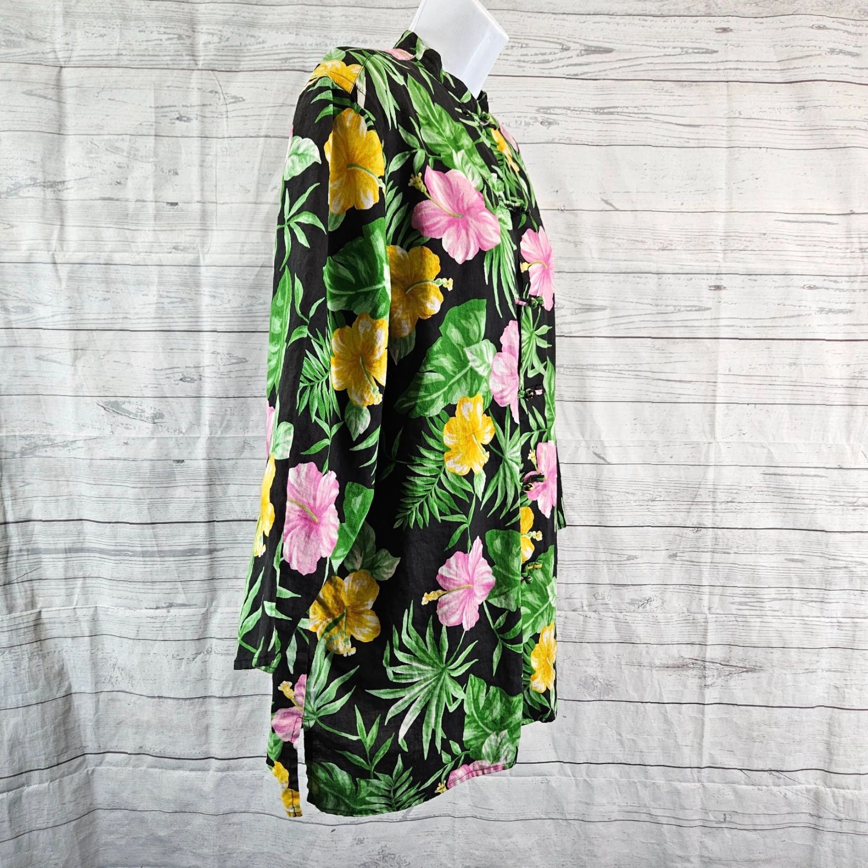 Ralph Lauren Lauren Ralph Lauren Womens Linen Top XL Green Pink Floral Button-Up 3/4 Sleeve Frog Closure Shirt Size XL / US 12-14 / IT 48-50 - 3 Thumbnail