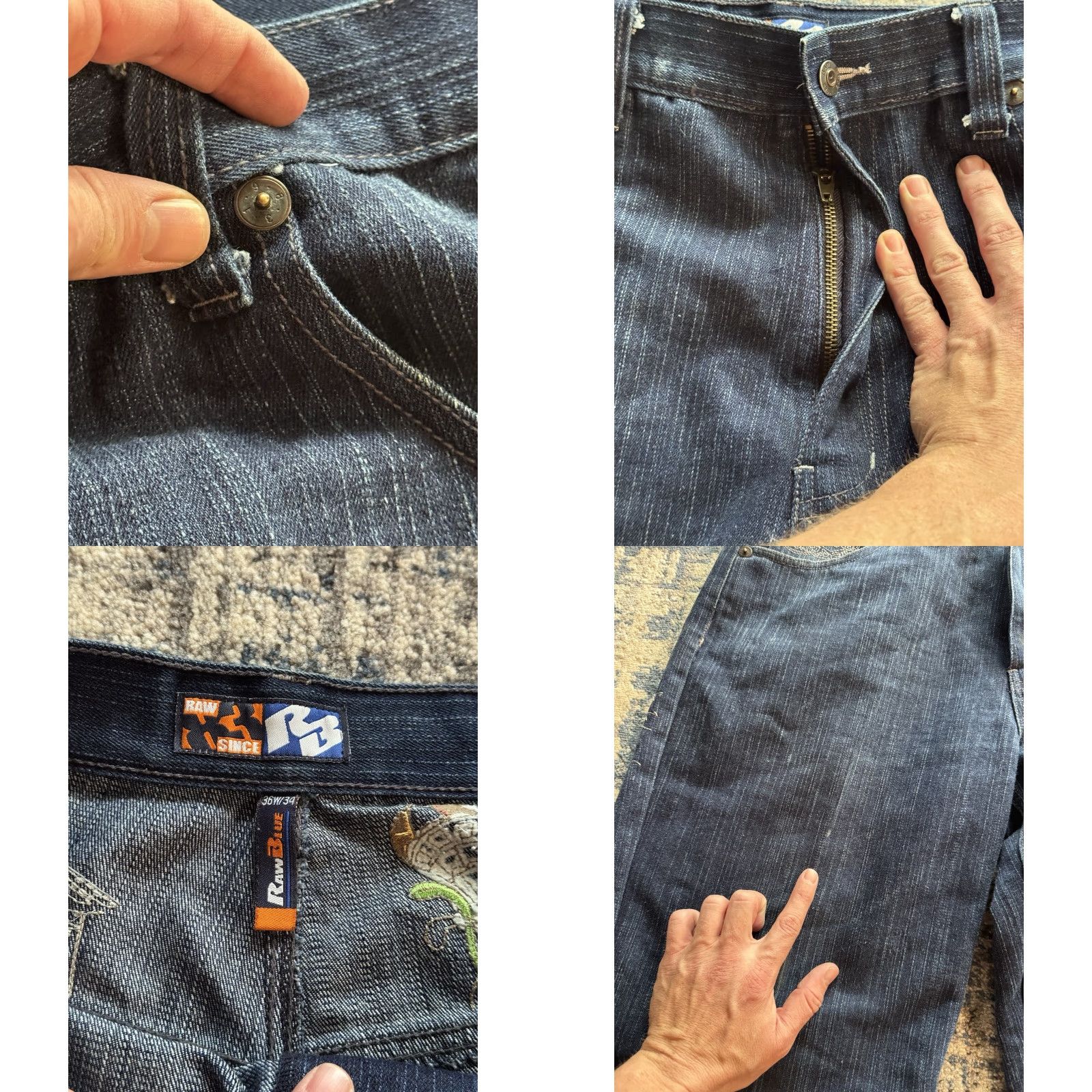 Vintage VINTAGE Raw Blue Embroidered Circus Indigo Blue Baggy Jeans 36 x 32 Streetwear 90s Grunge Hip Hop Size US 36 / EU 52 - 9 Thumbnail