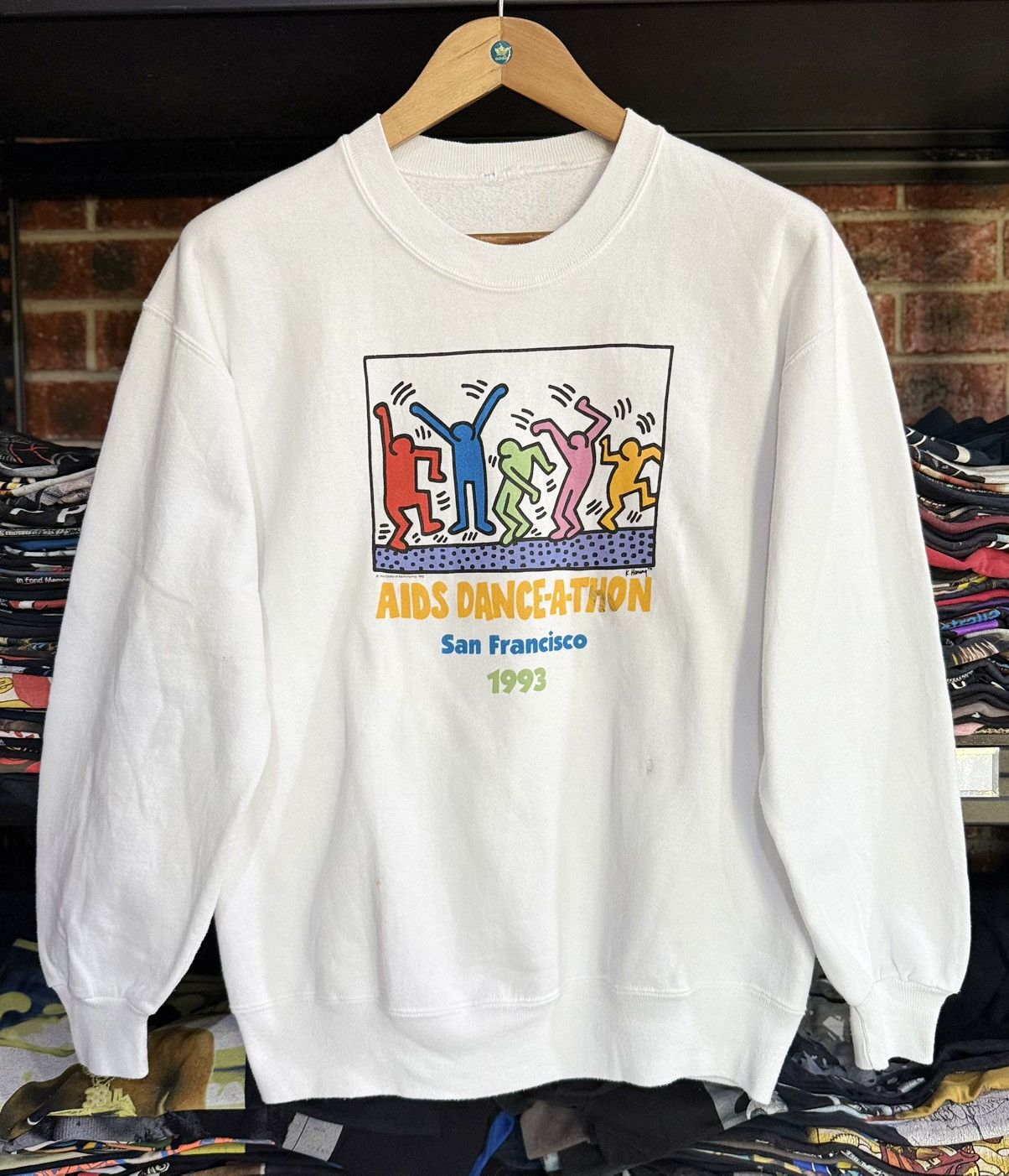 Keith Haring × Vintage Vintage 90s Keith Haring Aids Dance Pop art Sweatshirt Size US M / EU 48-50 / 2 - 1 Thumbnail