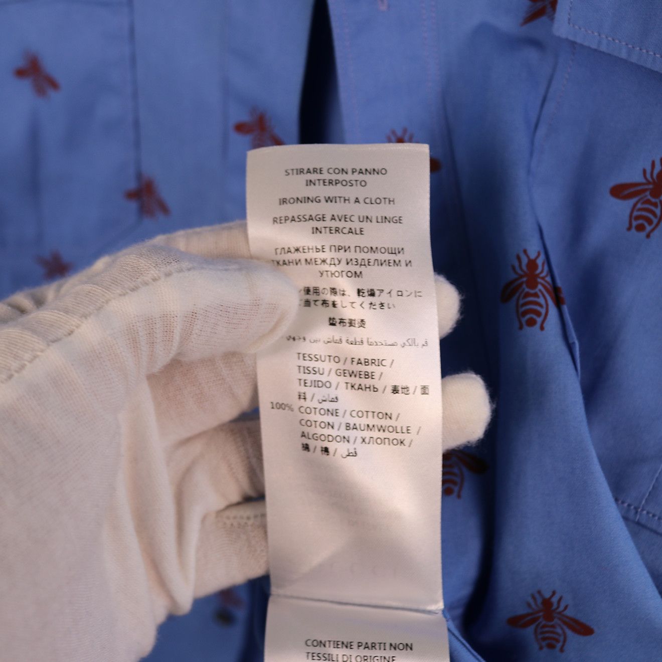 Gucci Gucci Blue Cotton Shirt with Chest Pockets and Red Bee Size US M / EU 48-50 / 2 - 7 Thumbnail