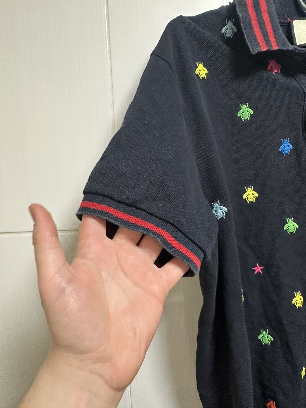 Gucci Gucci Dark Navy Bee Embroidered Pique Cotton Polo XXL Size US XXL / EU 58 / 5 - 4 Thumbnail
