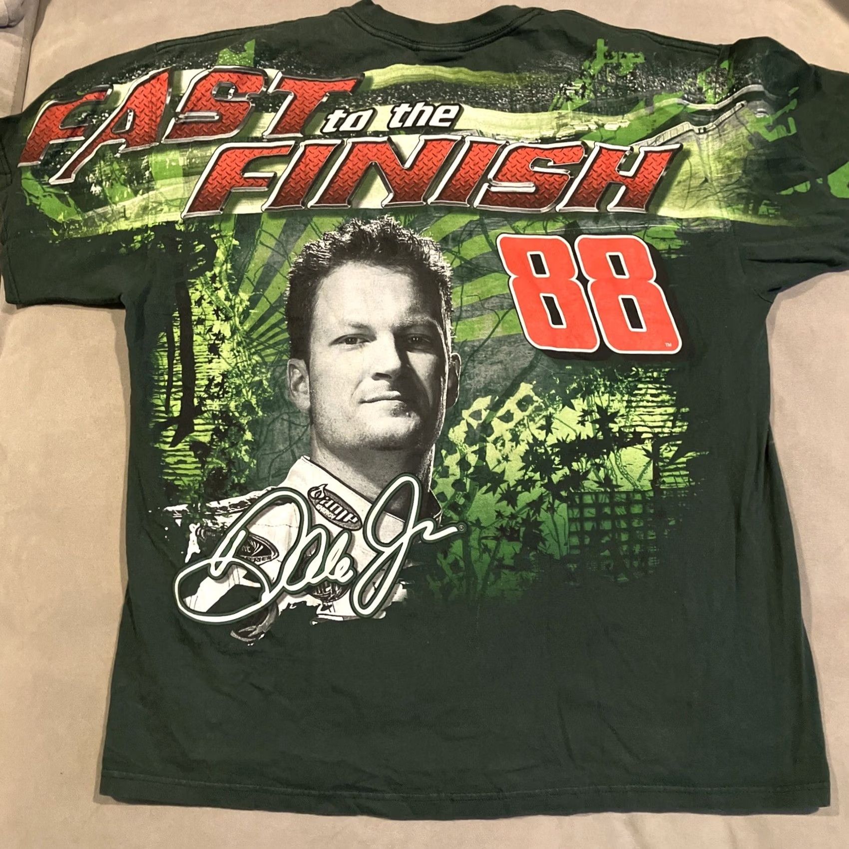 Chase Authentics VINTAGE Dale Earnhardt Jr Fast To The Finish All Over Print T Shirt XL Mens Green Cotton Crew Neck Short Sleeve Chase Authentics Logo Quotes Size US XL / EU 56 / 4 - 4 Thumbnail