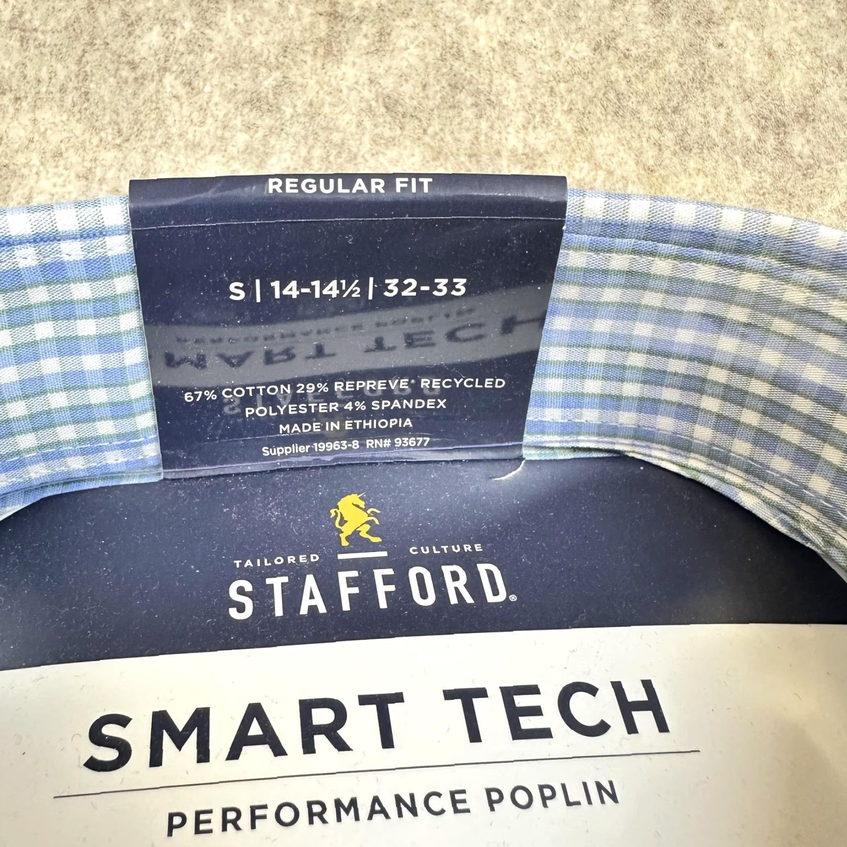 Stafford Stafford Mens Small Shirt Regular Fit Blue Green Gingham Cotton Blend Polyester Spandex Dress Long Sleeve Size US S / EU 44-46 / 1 - 5 Thumbnail