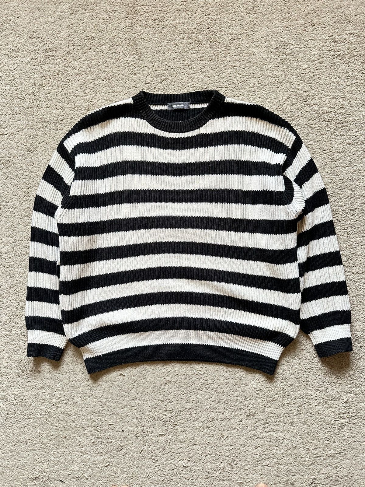 image of Archival Clothing x Issey Miyake 1980S Issey Miyake Cable Knitted Bold Striped Sweatshirt in Black/