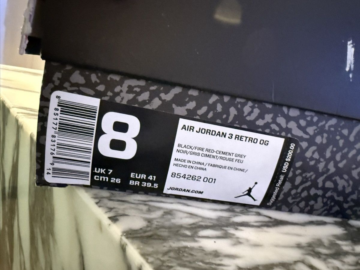 Jordan Brand Air Jordan Retro 3 Black Cement 2018 Size US 8 / EU 41 - 14 Thumbnail
