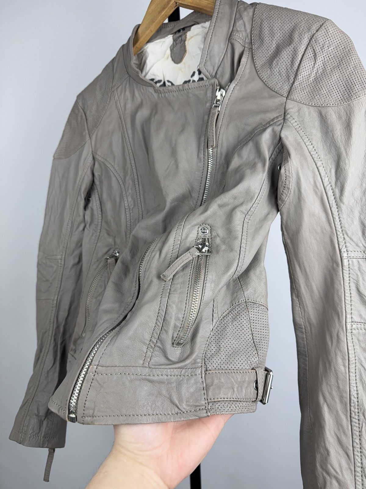 Leather Leather Biker Moto Punk Gipsy Jacket Beige Slim Moto Women S Size S / US 4 / IT 40 - 4 Thumbnail