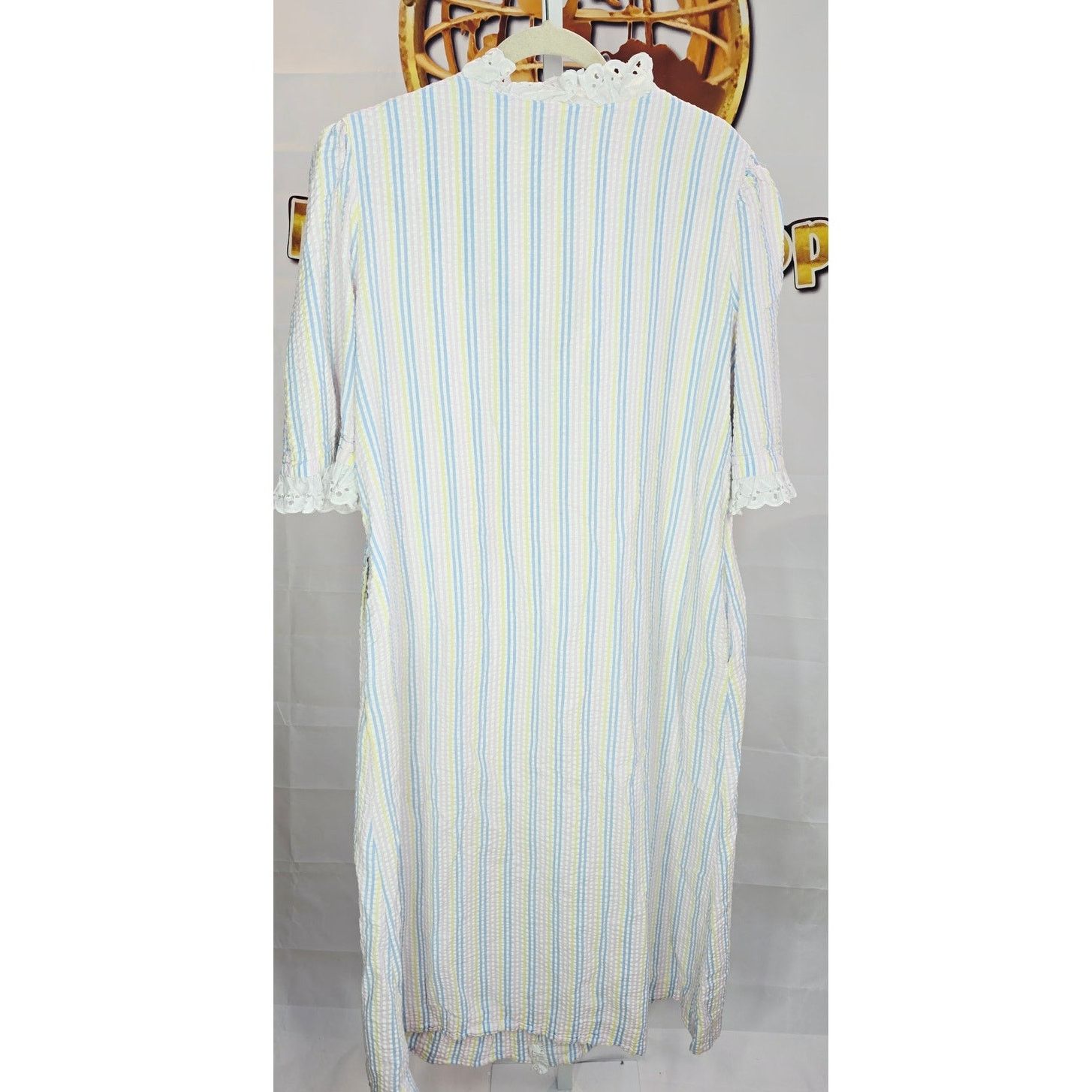 Vintage Chiha Vintage Cotton Striped Robe with Eyelet Trim - Size 1X Size XXL / US 16-18 / IT 52-54 - 3 Thumbnail