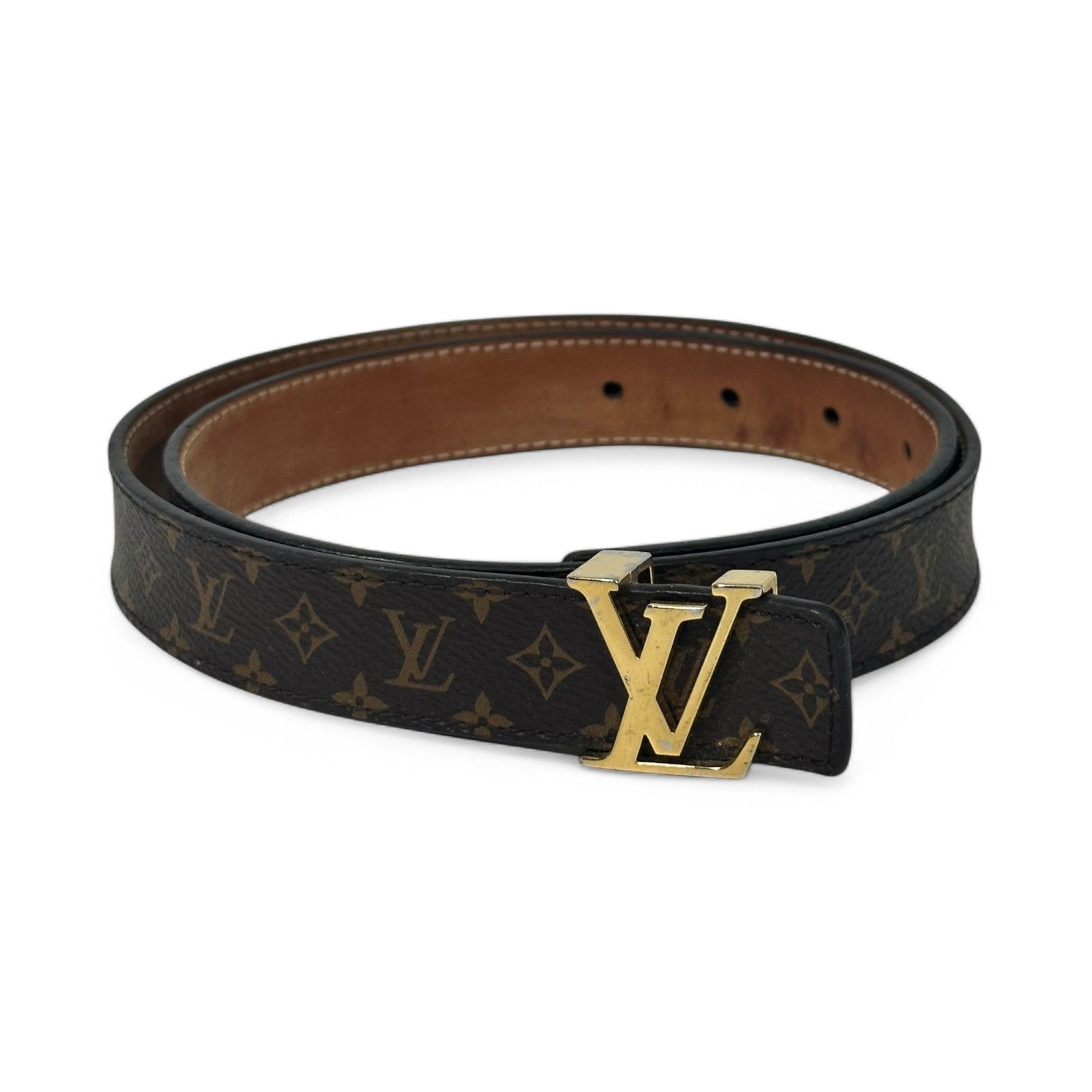 Louis Vuitton Belt Thin Monogram Initials Brown LV Buckle