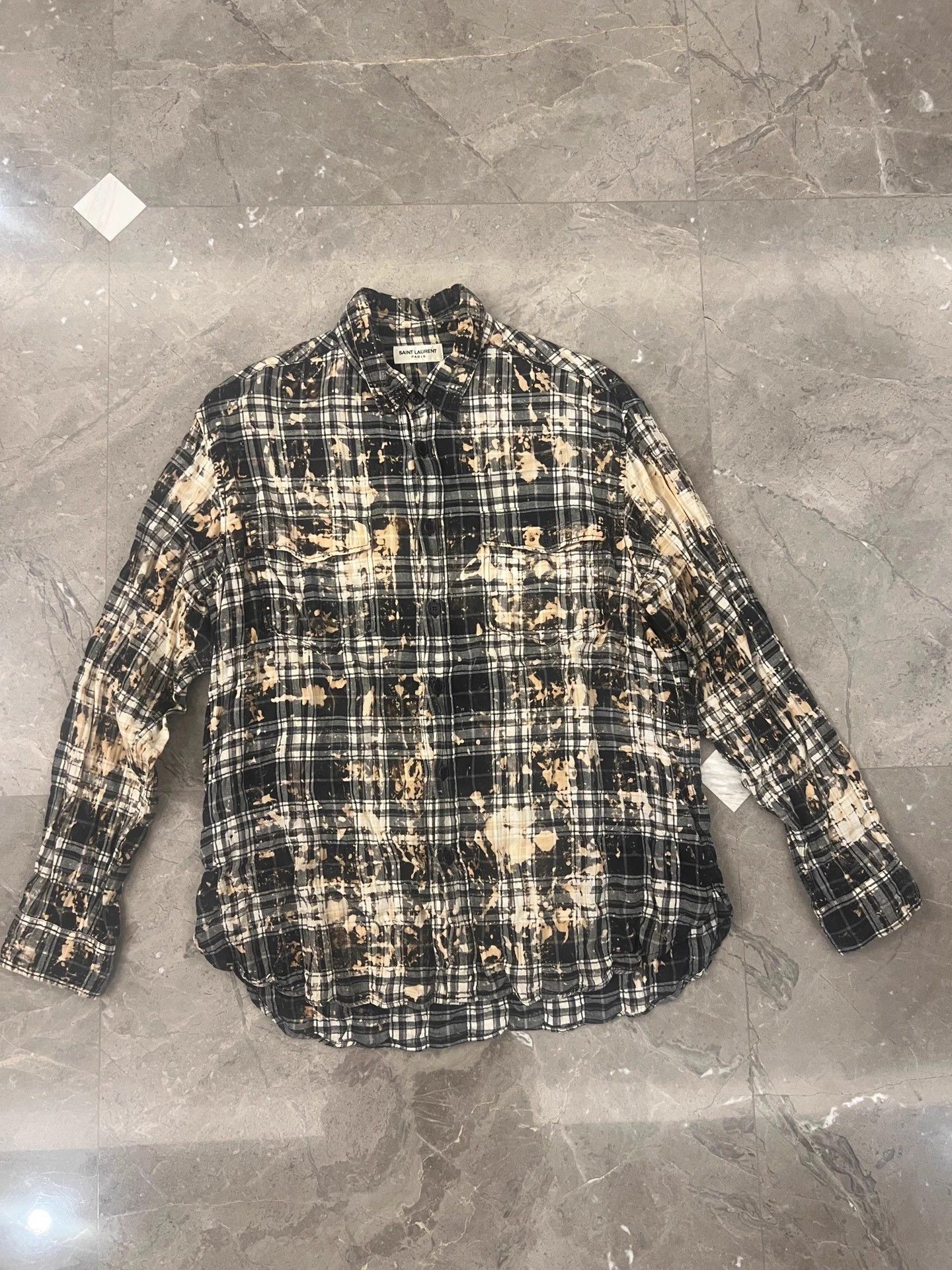 Saint Laurent Paris SLP Flame Rendered Yellow Gingham Splatter Shirt Size US S / EU 44-46 / 1 - 1 Thumbnail