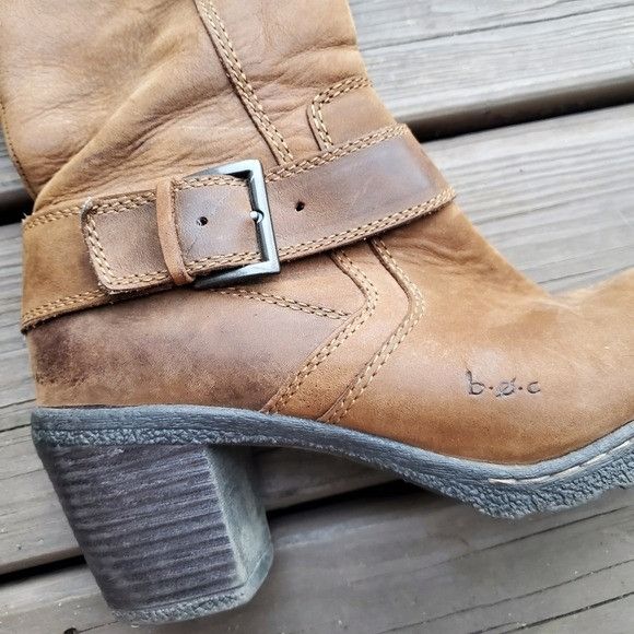 Born Born Heeled Buckle Zip Up Brown Leather Knee High Tall Boots Size US 9.5 / IT 39.5 - 6 Thumbnail