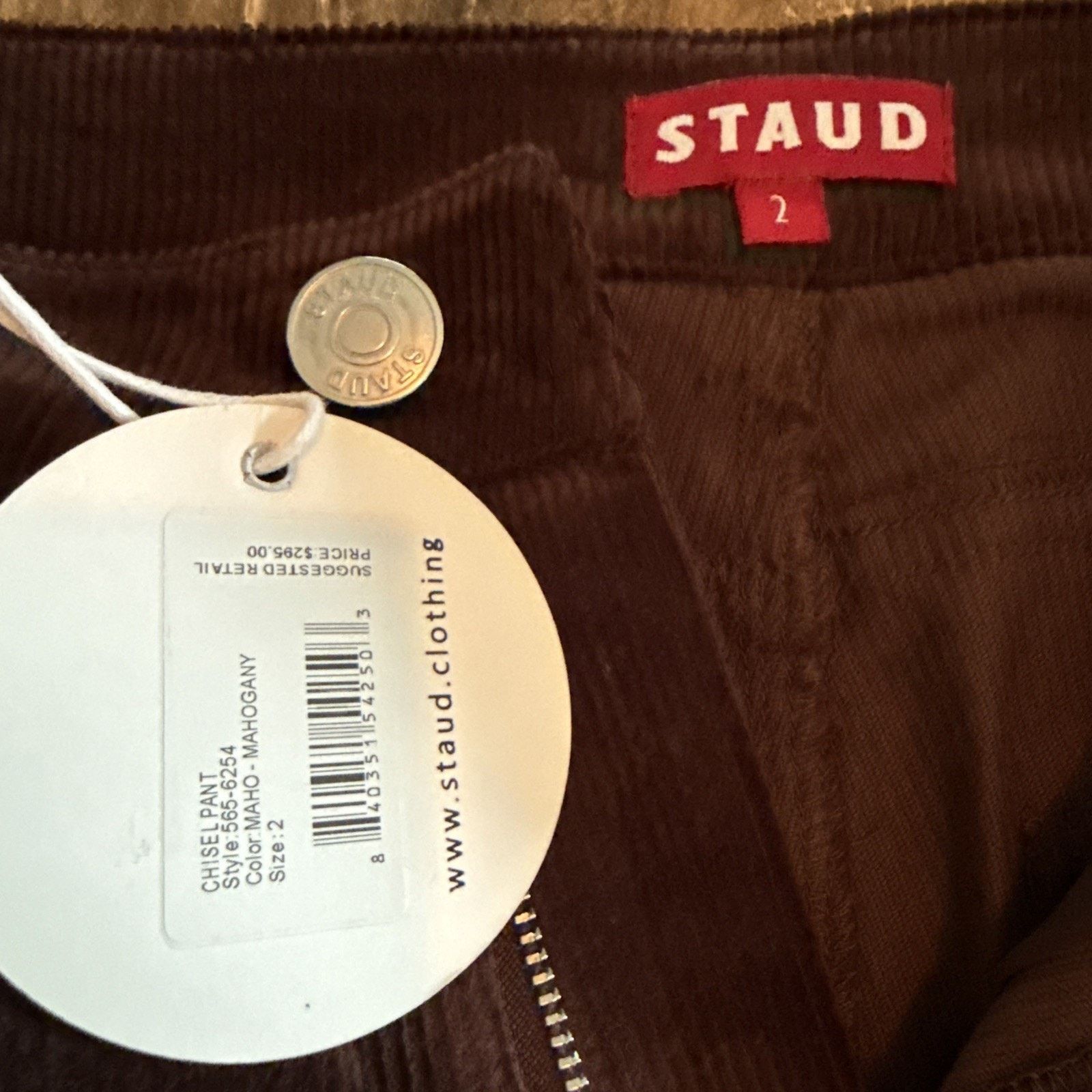 Staud STAUD Women Chisel Corduroy Pants Mahogany Straight HighRise Size 26" / US 2 / IT 38 - 9 Thumbnail