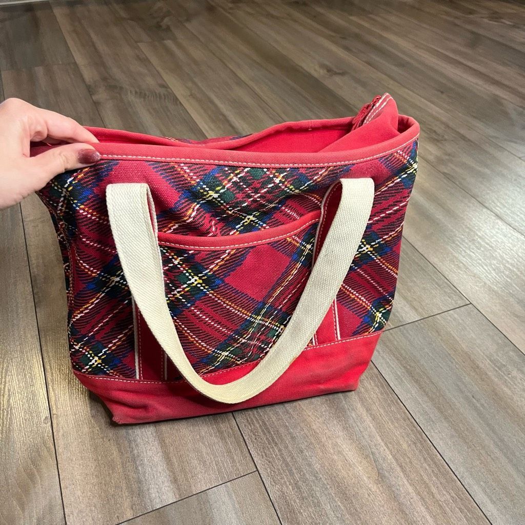 Lands' End Lands End Red Plaid Medium Zipper Tote Bag Size ONE SIZE - 5 Thumbnail