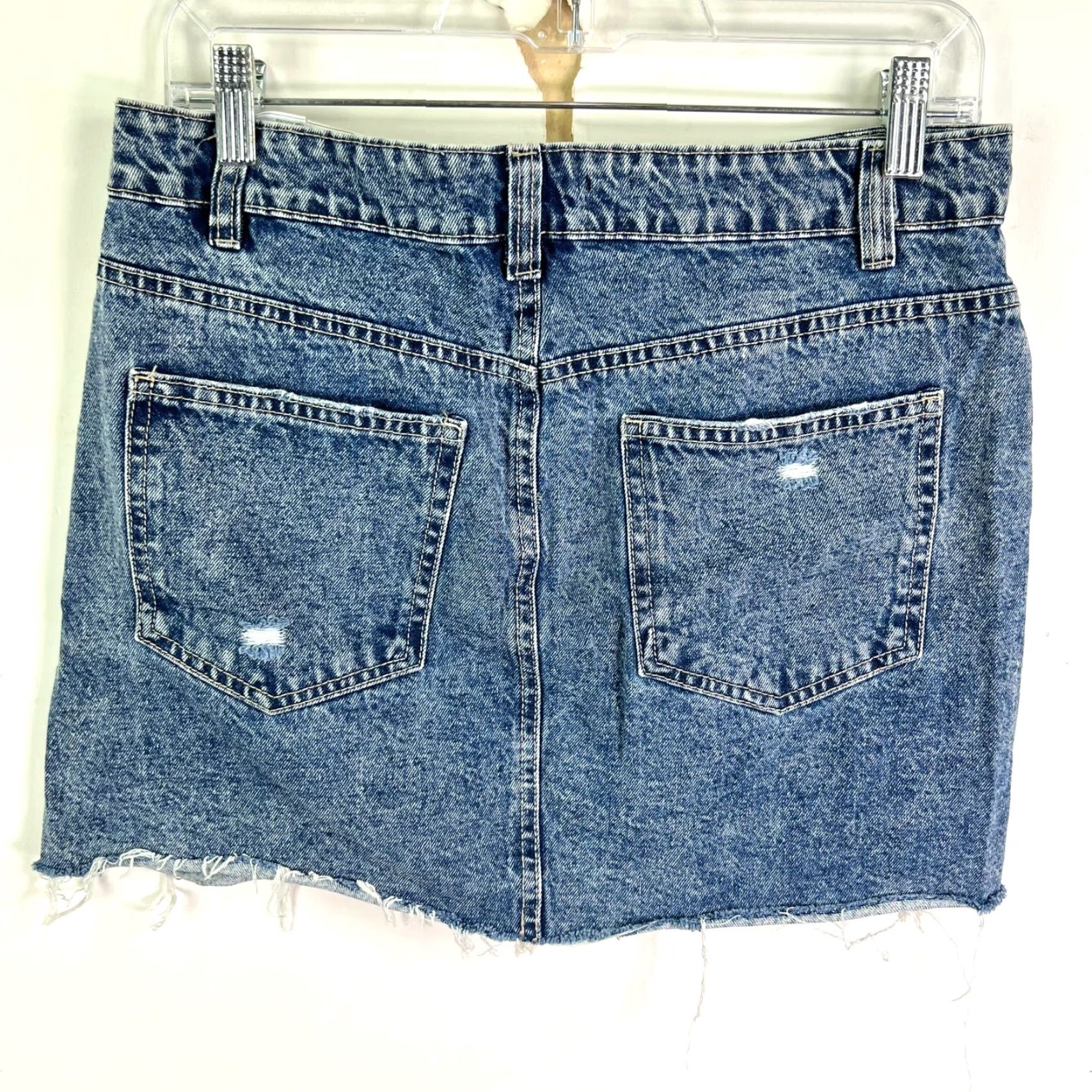 Denime Bluenotes Denim Mini Skirt - Embroidered Applique, Blue Cotton Denim, Button Closure, Mid Rise, Pockets - Women M Size 32" / US 10 / IT 46 - 5 Thumbnail