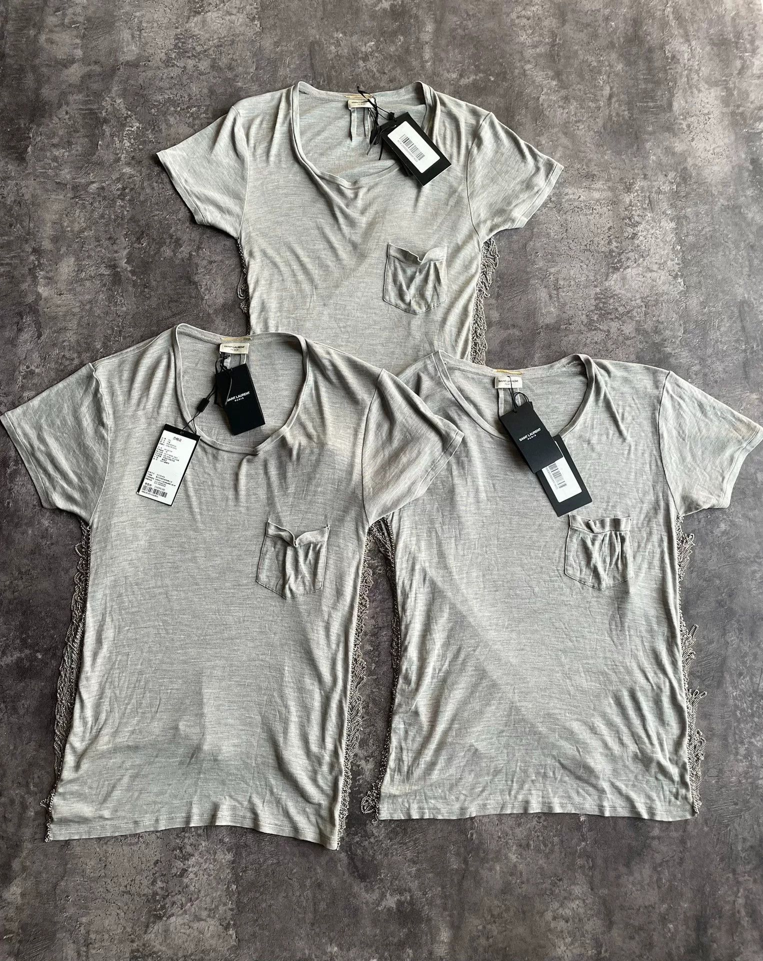 Saint Laurent Paris grey silk short sleeve top. Size XS / US 0-2 / IT 36-38 - 1 Thumbnail