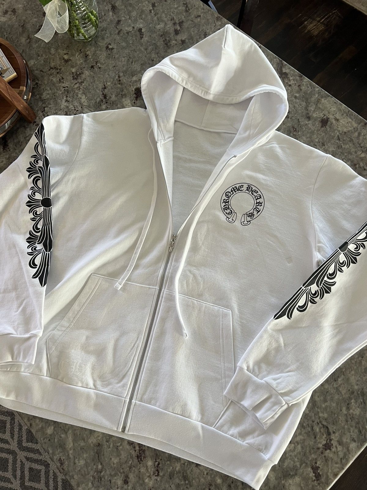 image of Chrome Hearts White Horseshoe Zip Hoodie, Men's (Size XL)