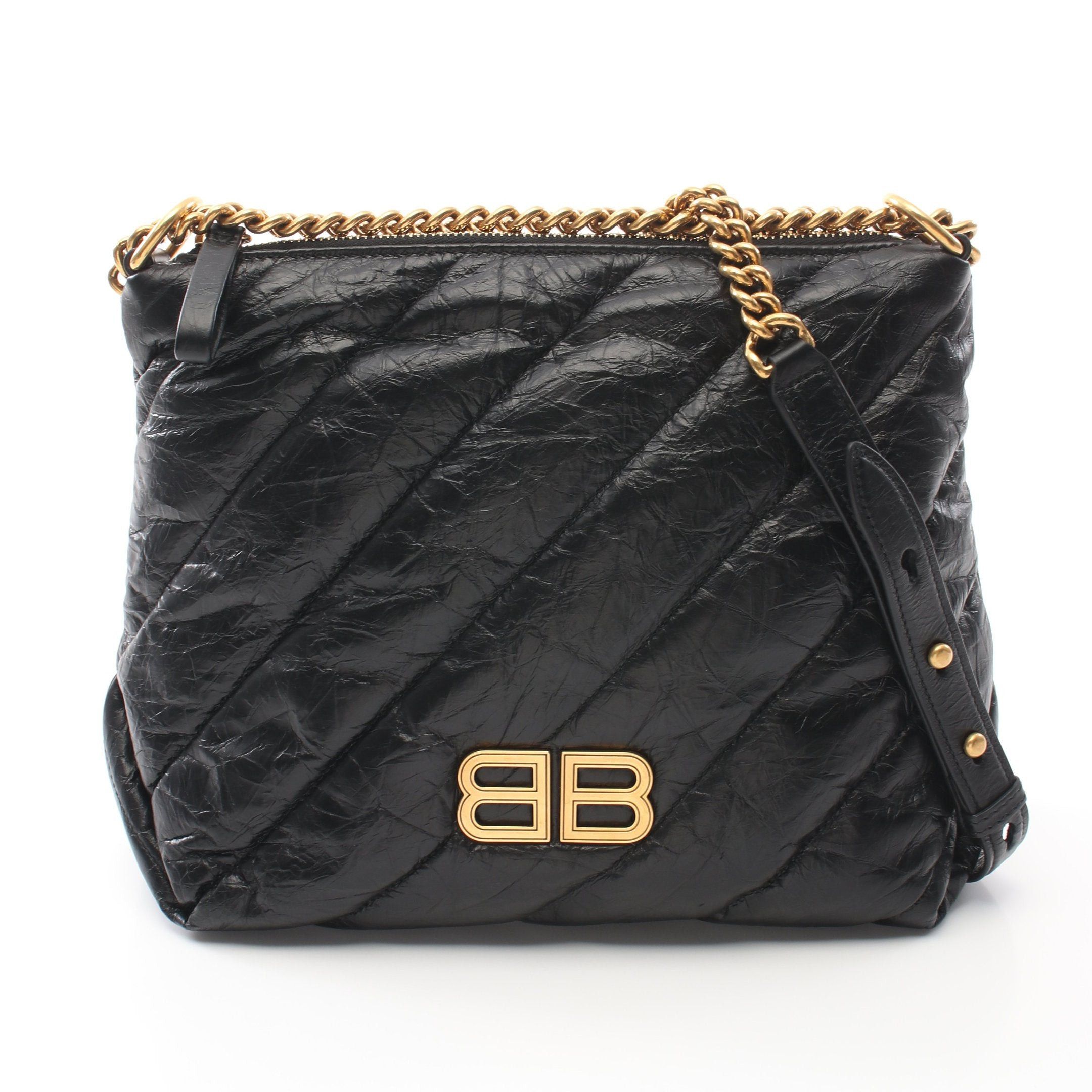 Balenciaga Balenciaga Crush Small Hobo Bag Quilted Chain Shoulder Leather Black Size ONE SIZE - 1 Thumbnail