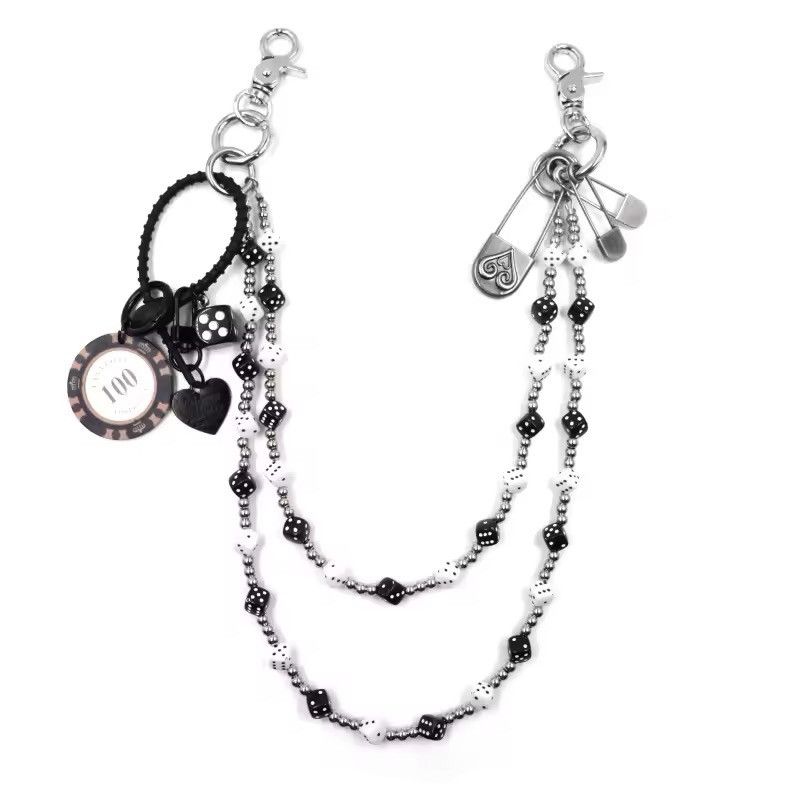 Other Retro Bilayer Black White lucky Dice Pearl Waist Pants Chain Size ONE SIZE - 6 Thumbnail