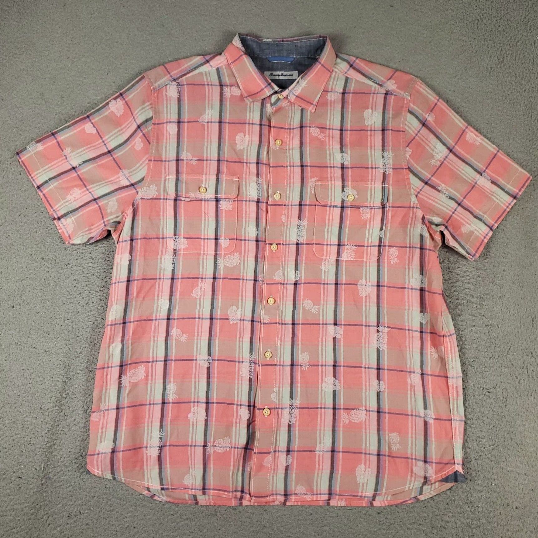 Tommy Bahama Tommy Bahama Shirt Large Pink Plaid Cotton Button-Up Short Sleeve Mens Aloha Size US L / EU 52-54 / 3 - 2 Thumbnail
