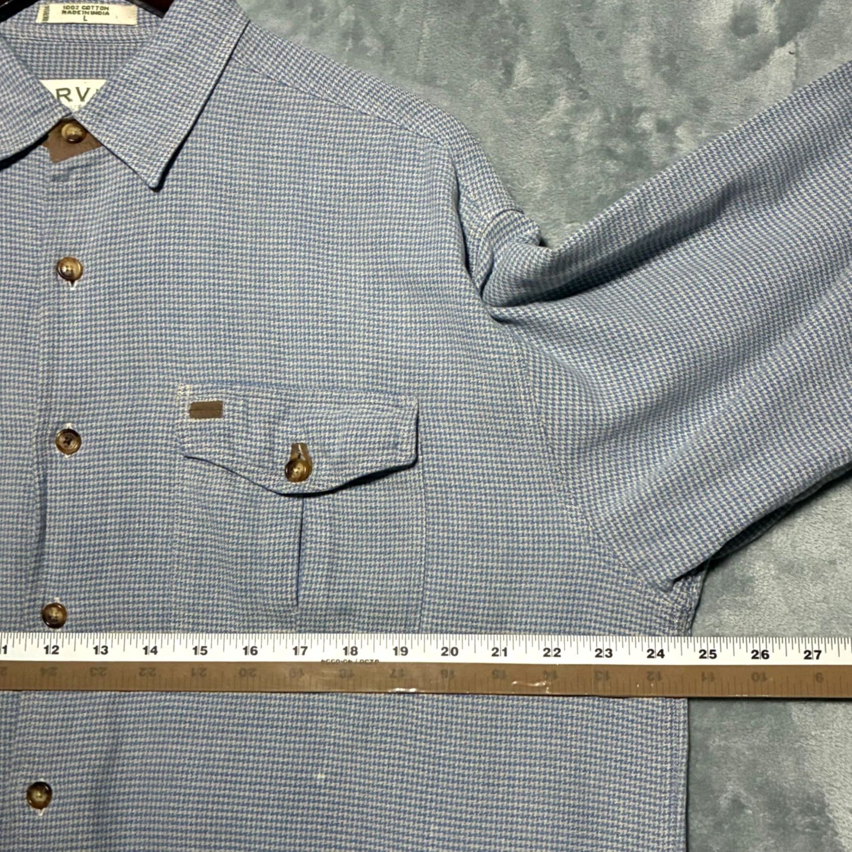 Orvis Orvis Shirt Mens Large Blue Houndstooth Double Pocket Button Down Flannel Shirt Size US L / EU 52-54 / 3 - 7 Thumbnail