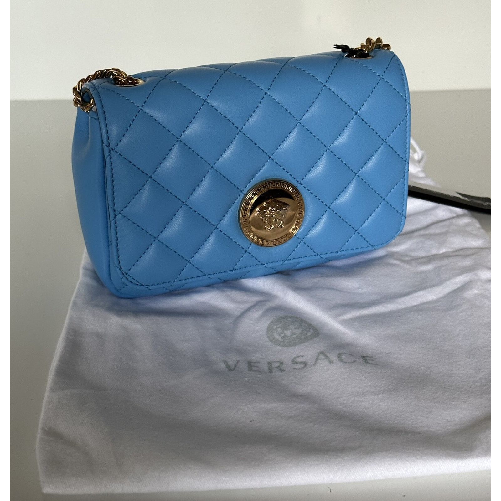 Versace Versace Quilted Leather Blue Small Shoulder Bag DBFI163S Size ONE SIZE - 16 Thumbnail