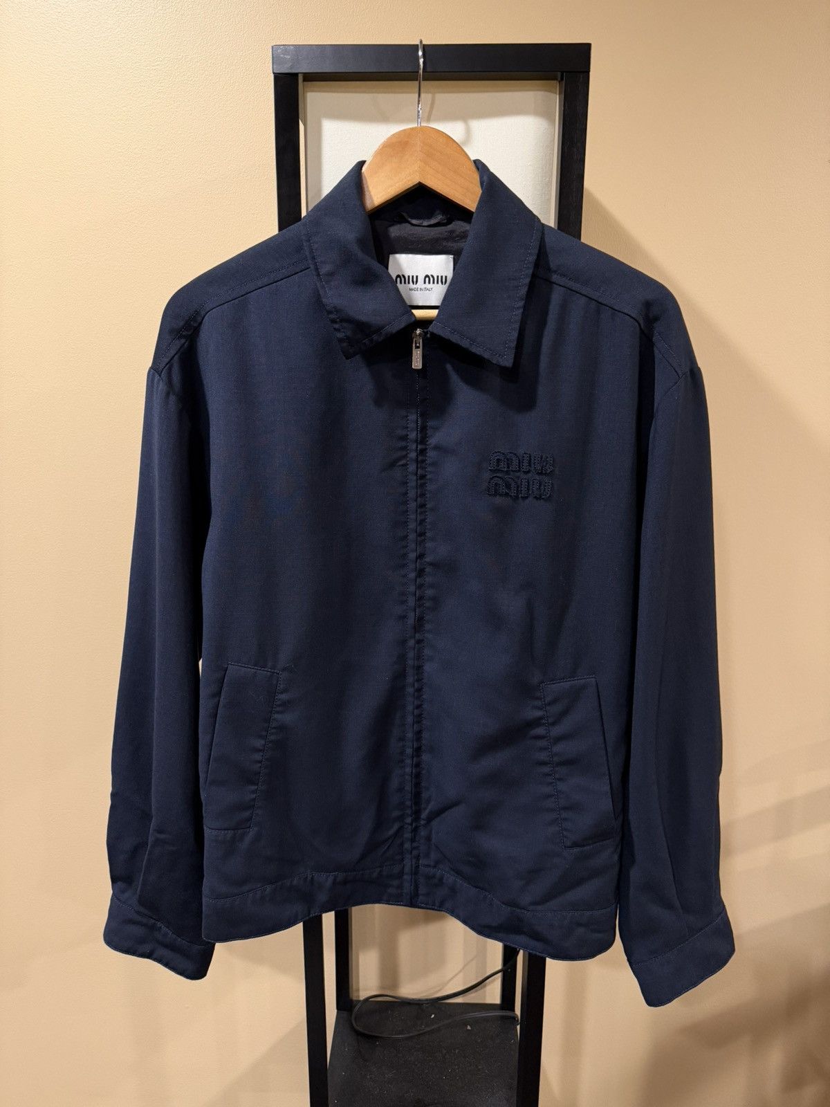 Miu Miu Miu Miu Mohair Blouson Zip Bomber Navy Blue Light Jacket Size XS / US 0-2 / IT 36-38 - 3 Thumbnail