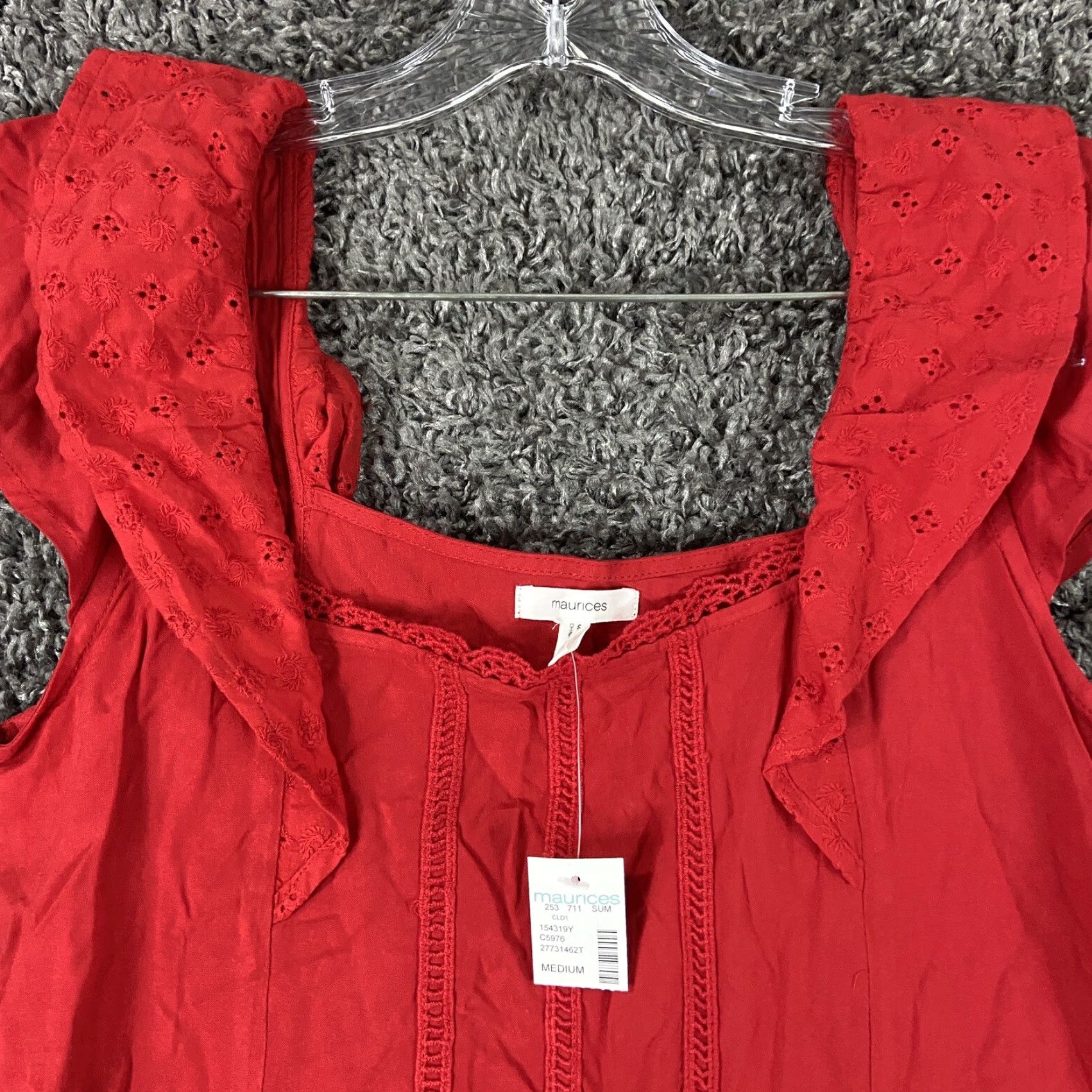 Vintage Maurices Women's Blouse Short Sleeve Red Floral M Fall Spring Summer Size M / US 6-8 / IT 42-44 - 4 Thumbnail
