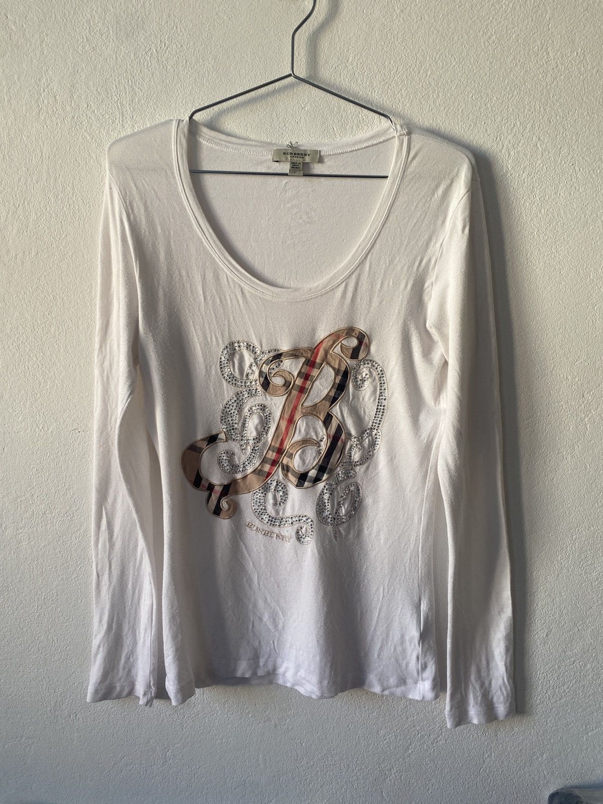 Burberry × Japanese Brand Woman’s Burberry V-Neck Big Logo Blouse Size L / US 10 / IT 46 - 3 Thumbnail